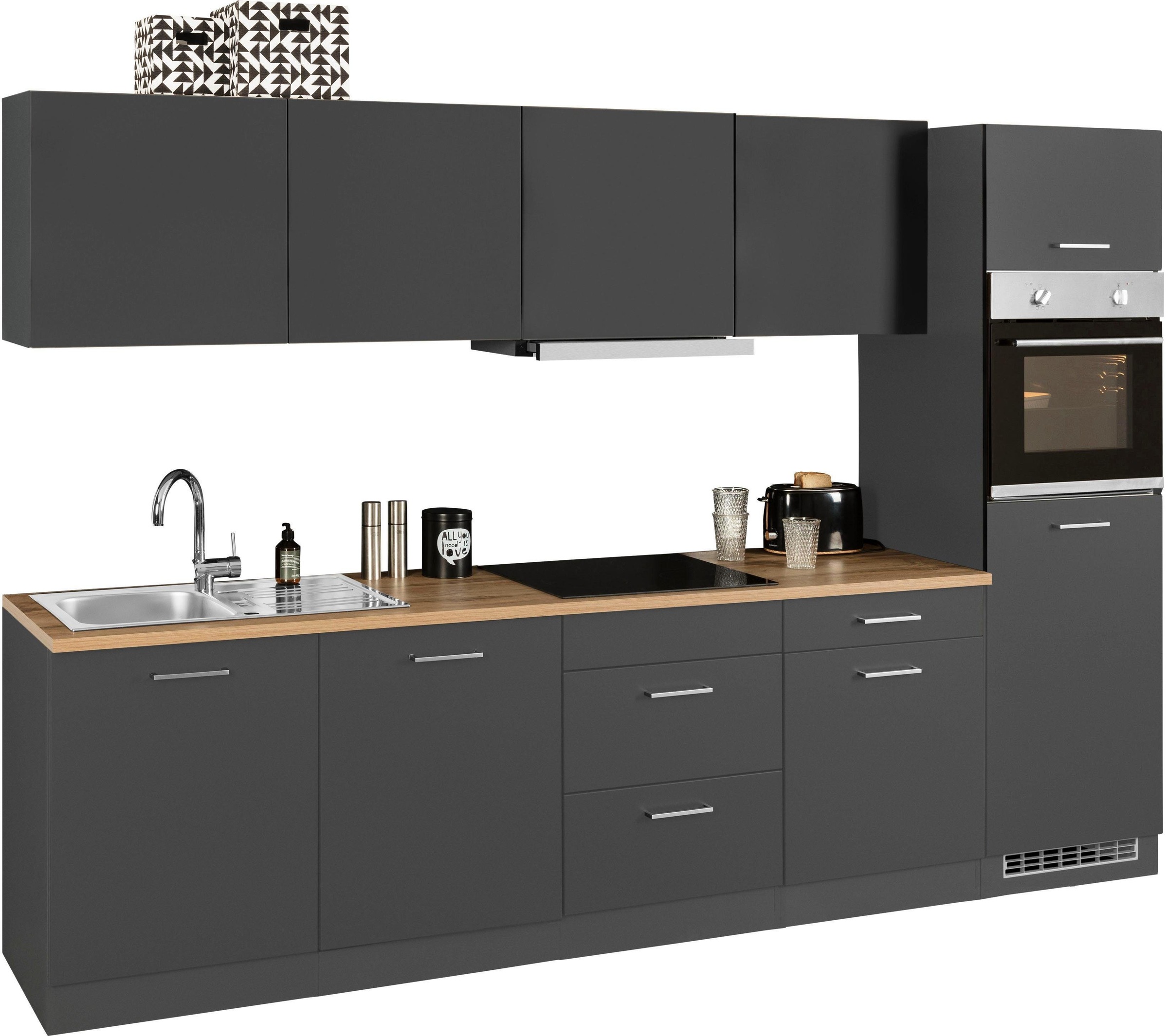 KOCHSTATION Küchenzeile »KS-Kehl«, mit E-Geräten, Breite 300 cm, inkl. Kühlschrank