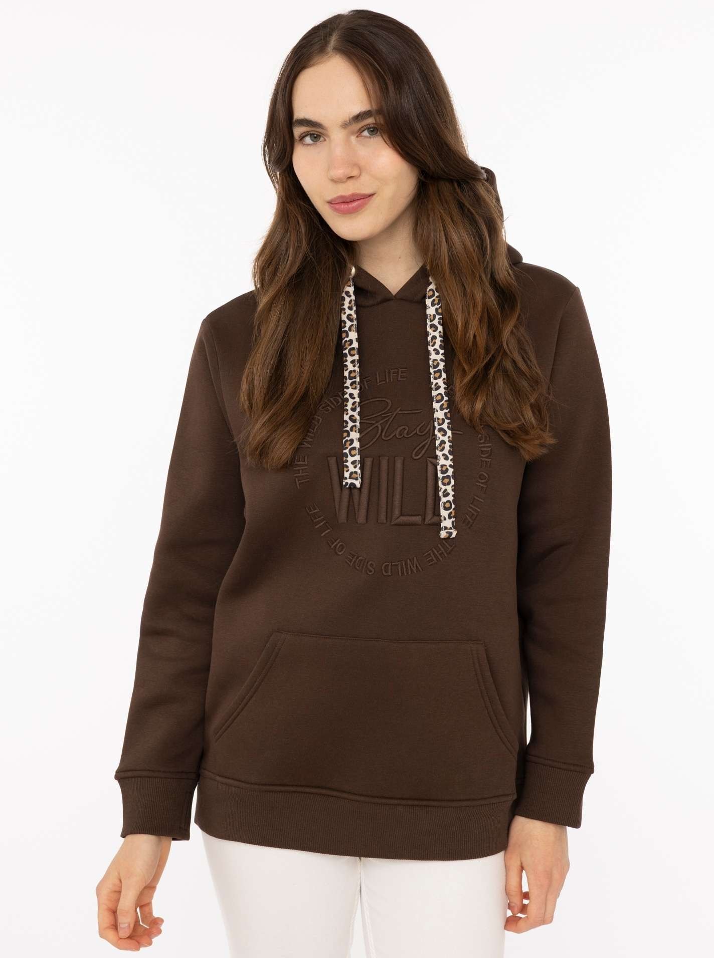 Zwillingsherz Hoodie ""Nelina"", mit Leo Band und schlichter Stickerei "Stay Wild", Kapuze