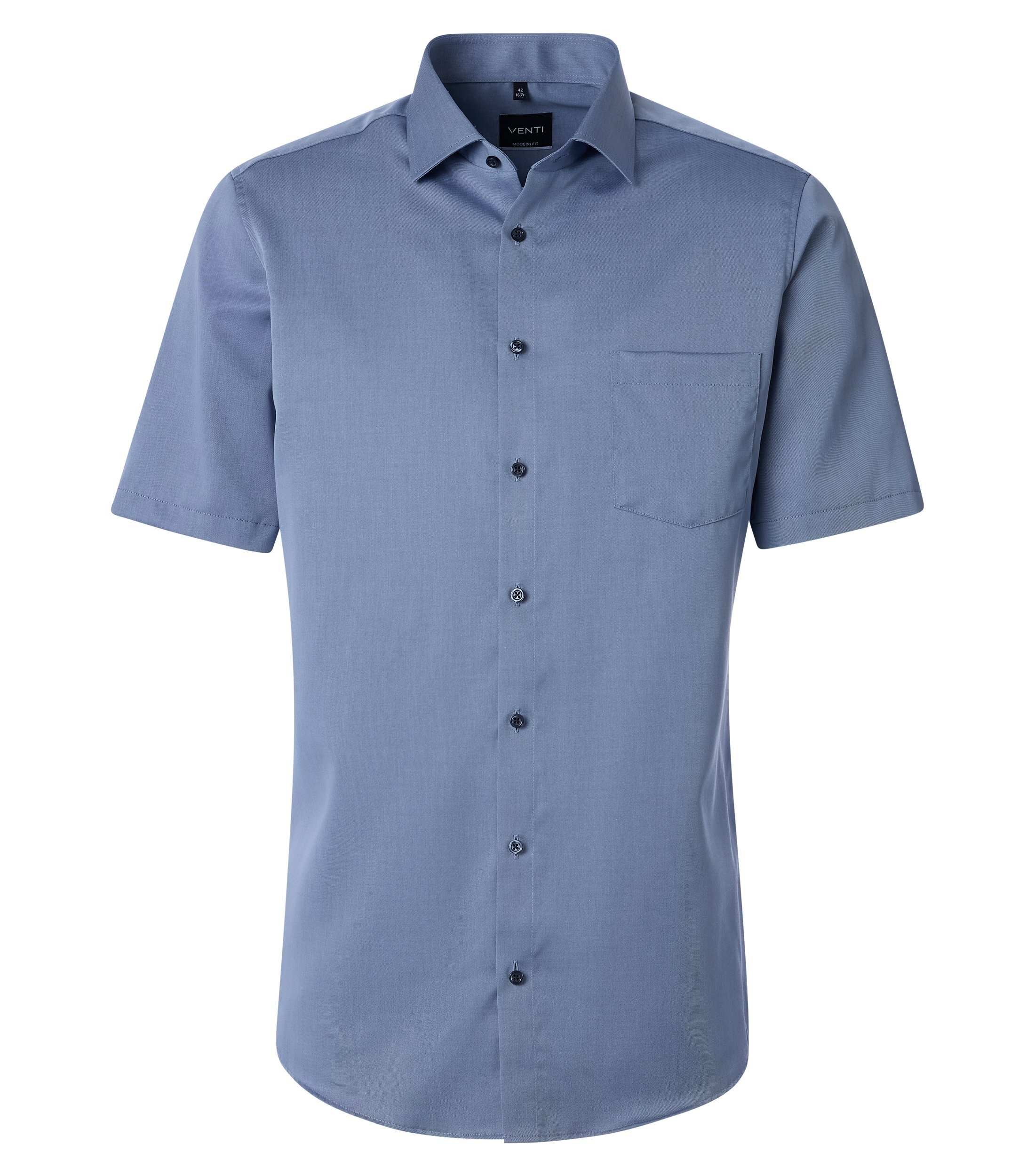 Businesshemd VENTI "VENTI Businesshemd Kurzarm uni", Herren, Gr. 42, Normalgrößen, blau, 100% Baumwolle, unifarben, schmal, Hemden