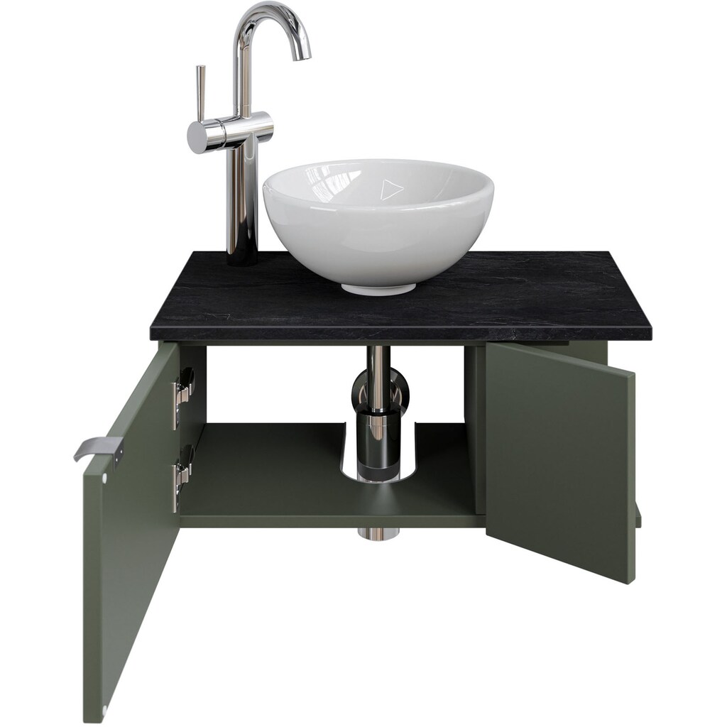 Saphir Waschtisch »Serie 6915 Waschschale mit Unterschrank für Gästebad, Gäste WC«, 61 cm mit Keramik-Aufsatzbecken, 2 Türen und 1 Fach