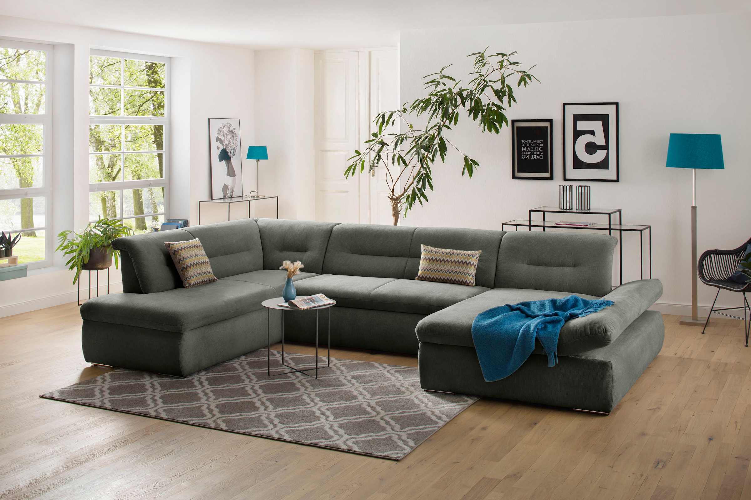 Home affaire Wohnlandschaft "Avesa U-Form" Wahlweise mit Armteilverstellung günstig online kaufen