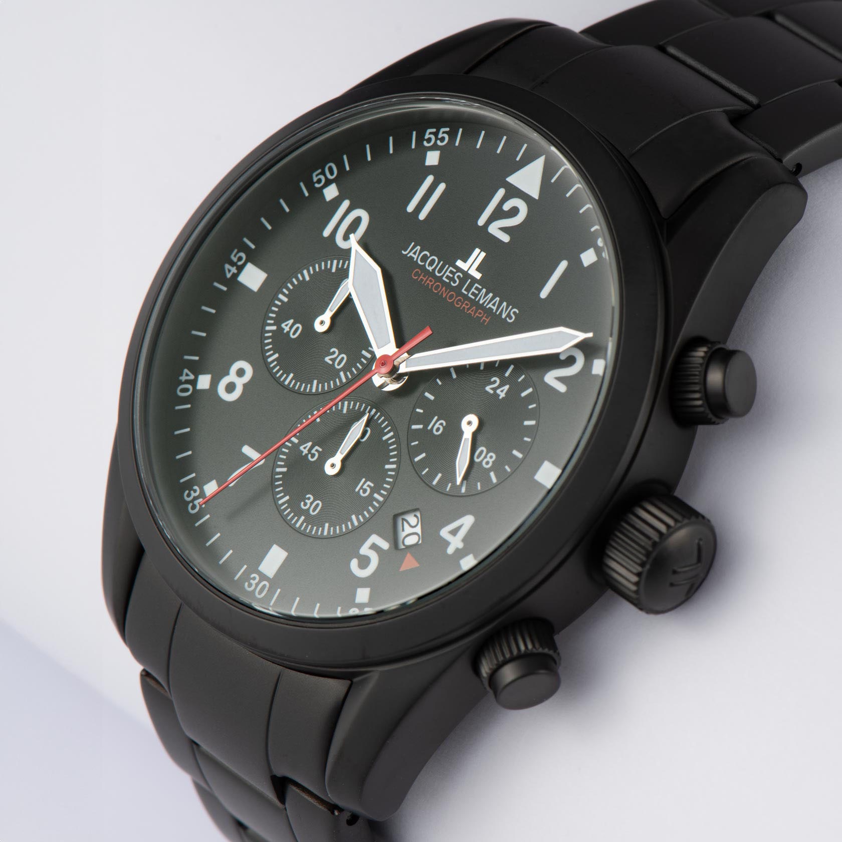 Jacques Lemans Chronograph »Barcelona«, Quarzuhr, Armbanduhr, Herrenuhr, Edelstahlarmband, Stoppfunktion, Tag