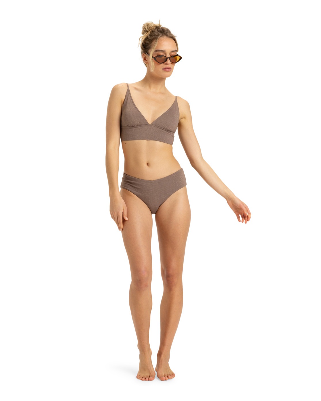 Bikini-Hose ROXY "Lasca", Damen, Gr. S, US-Größen, grau (deep taupe), Obermaterial: 78% Nylon, 9% Nylon, 7, 00% Metall, 6, 00% Elasthan;, Badehosen Bikini-Hose 3