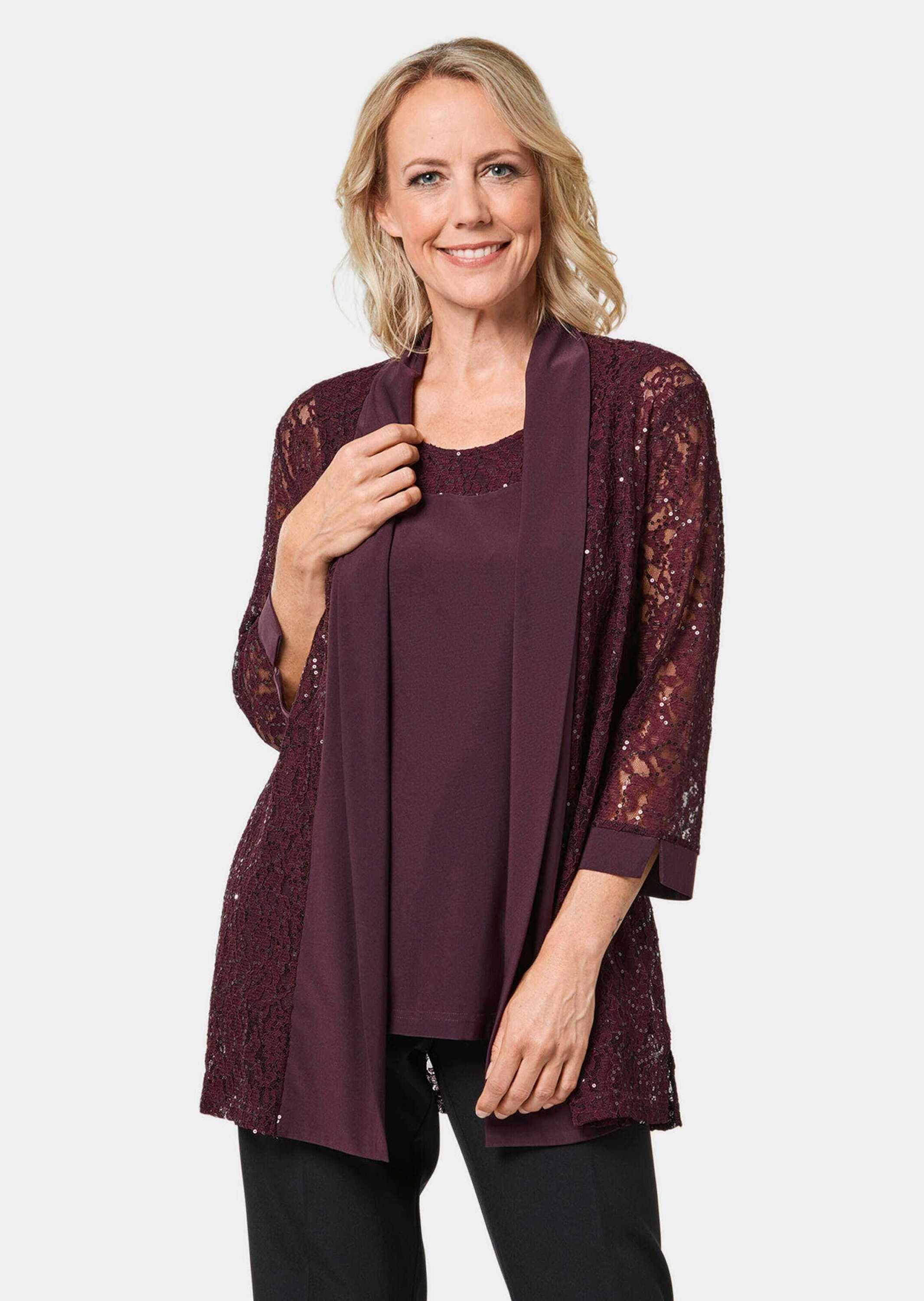 GOLDNER Klassische Bluse »Set (Spitzenjacke und Top) Set aus glitzerndem Spitzenjäckchen und Top«