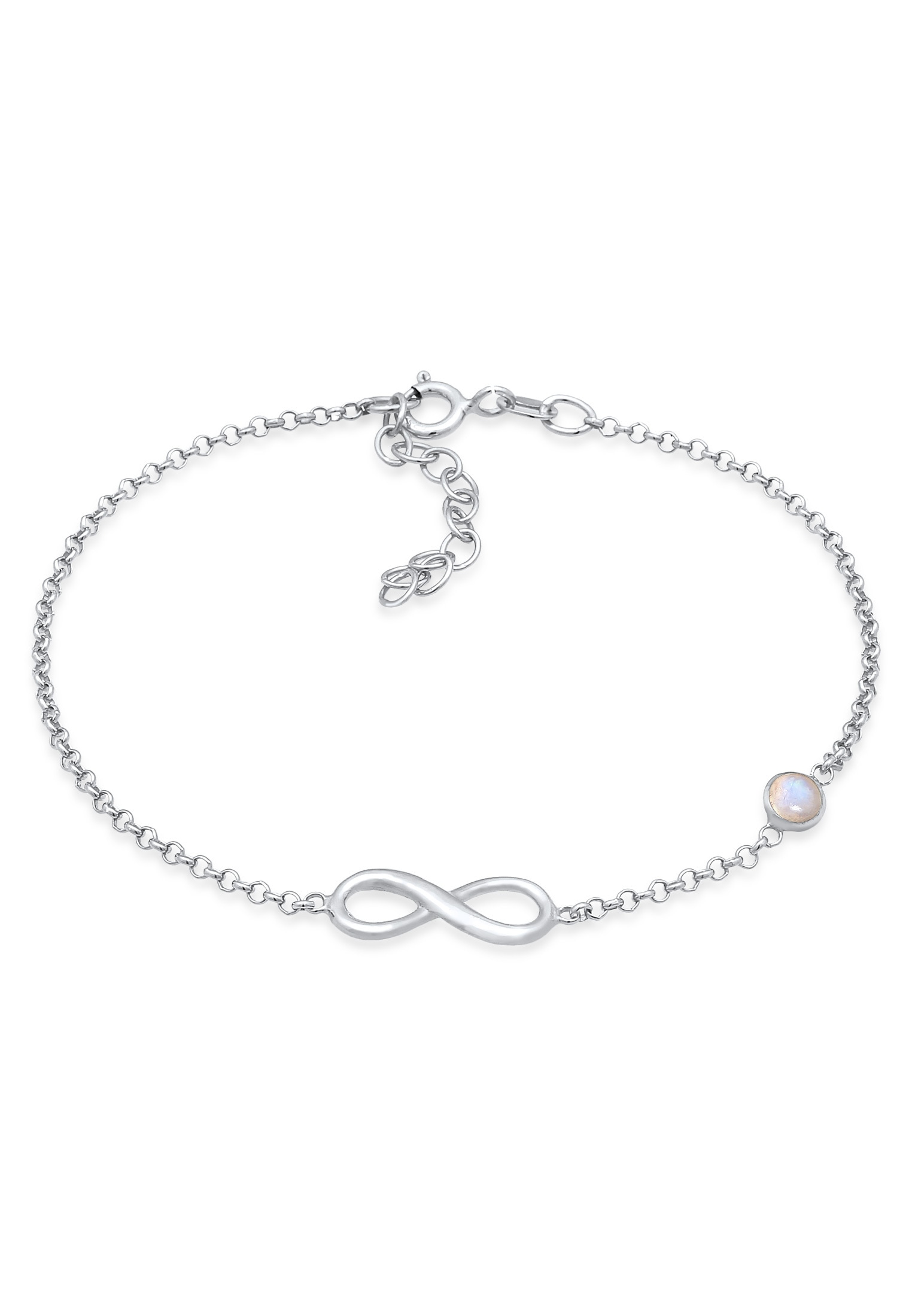 ELLI Damen Armband "Infinity Unendlich Zeichen Mondstein 925 Silber", 16cm,mit Steinen, Silber 925 (Sterlingsilber), silber, Silber 925