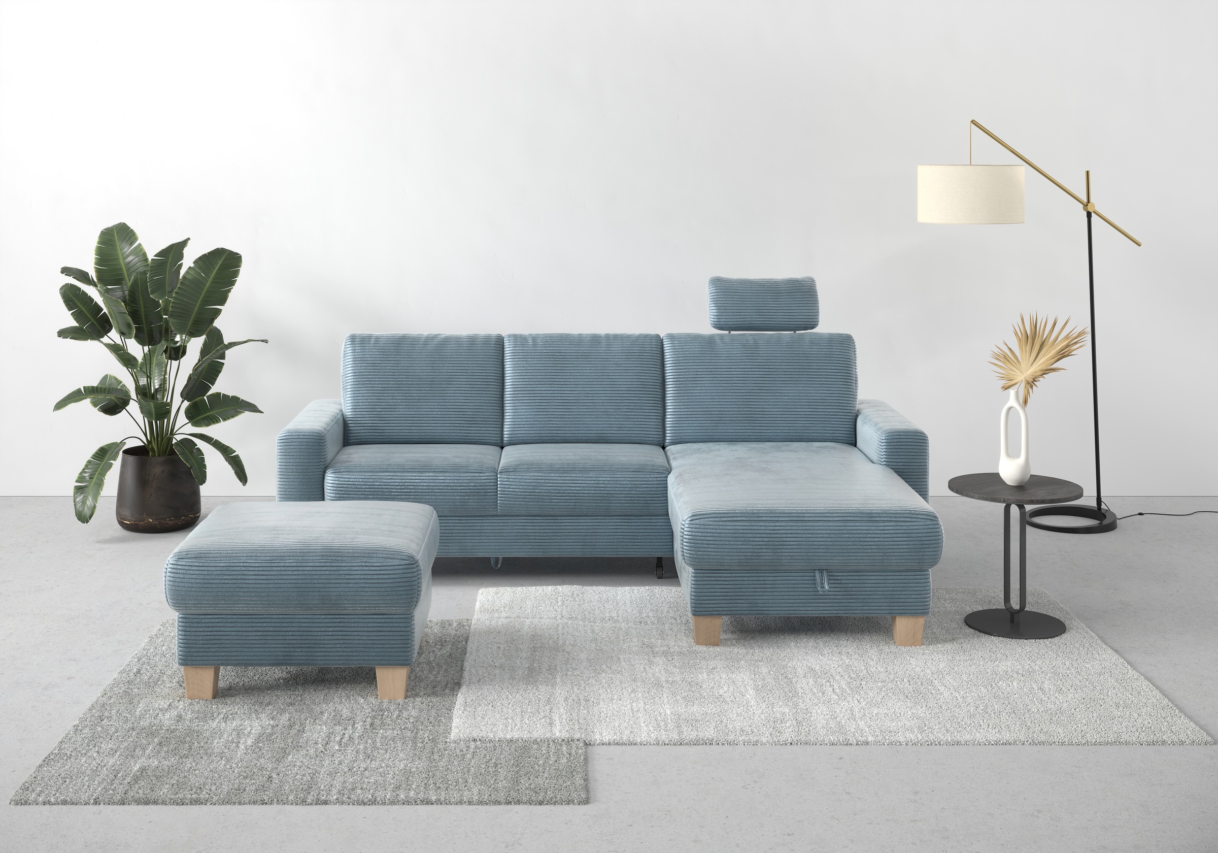 Home affaire Ecksofa »Summer L-Form«, mit Recamiere, mit oder ohne Bettfunktion und Bettkasten, Cord-Bezug