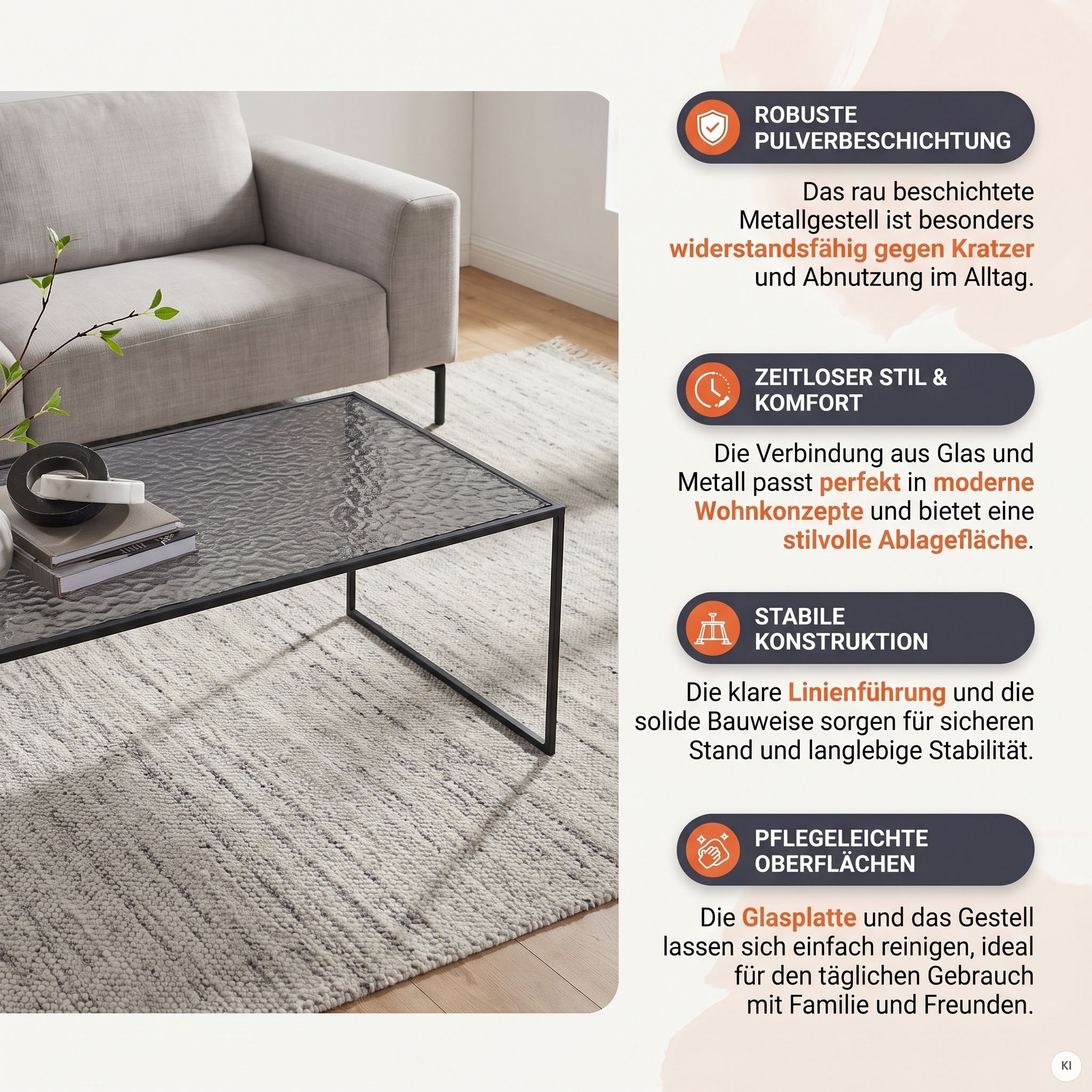 SalesFever Couchtisch »Wohnzimmertisch - Design trifft Funktionalität« 1 Stk. tlg. Glasplatte mit Strukturoptik