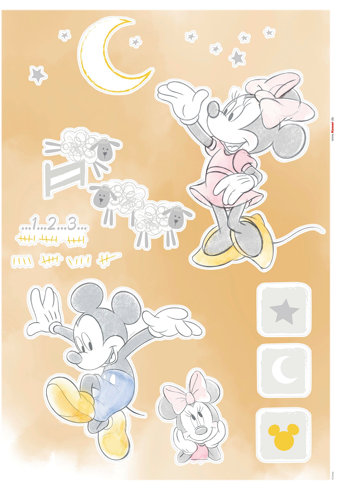 Komar Wandtattoo "Mickey Counting Sheeps - Größe 50 x 70 cm" selbstklebend, Wandsticker, Kinderzimmer