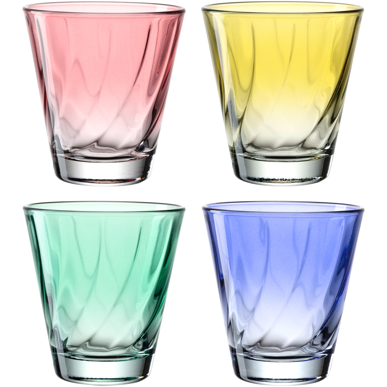 LEONARDO Gläser-Set "Trinkglas, TWIST, 215 ml, farbig sortiert, 4er-Set" Whiskybecher, spülmaschinengeeignet