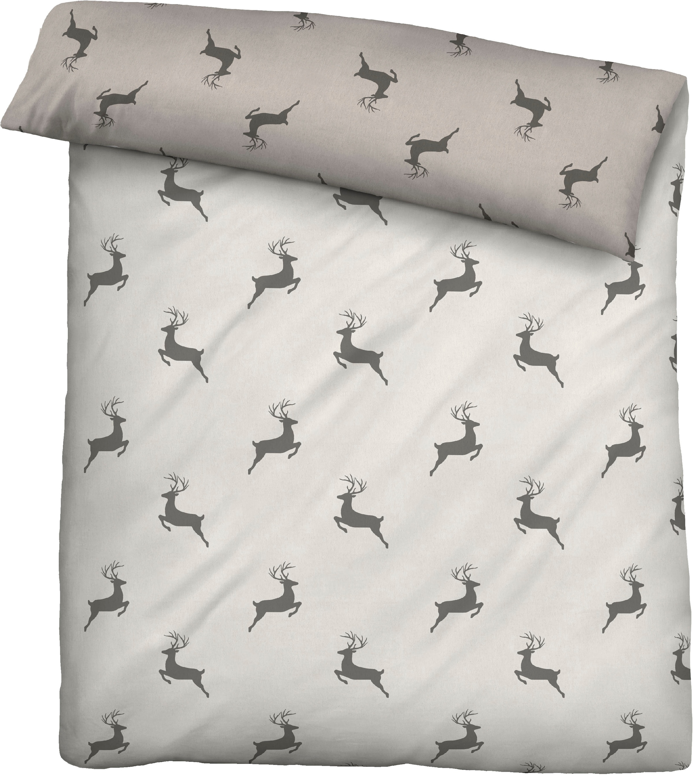 Biberna Wendebettwäsche »Cardo in Gr. 135x200 oder 155x220 cm«, Flanell kuschelig warm im Winter, Bettwäsche mit Hirschen, Weihnachten