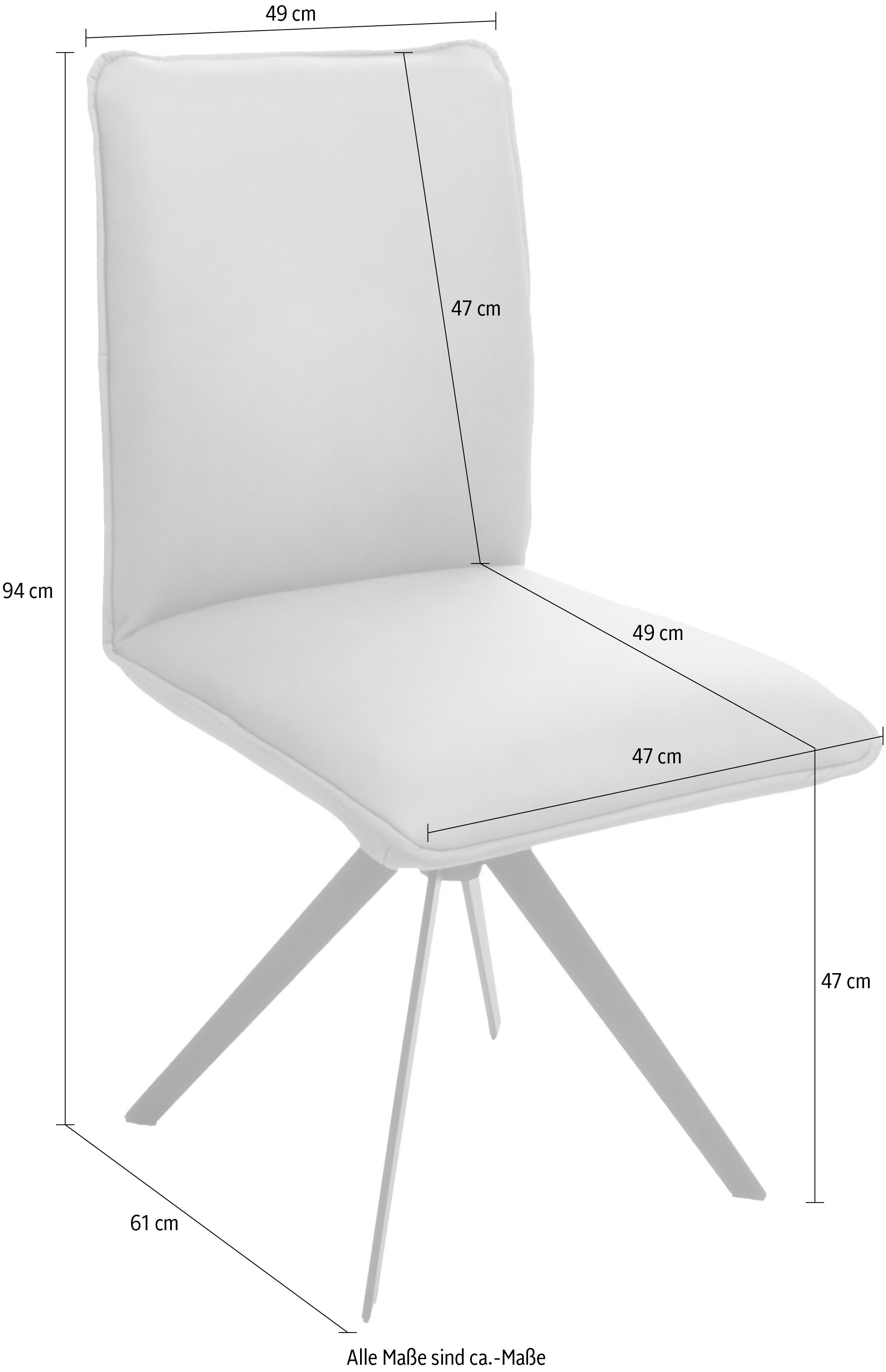 K+W Komfort & Wohnen Drehstuhl, Leder, Blitzdrehkreuz und Rückholfunktion, dekorativer 12mm Biese