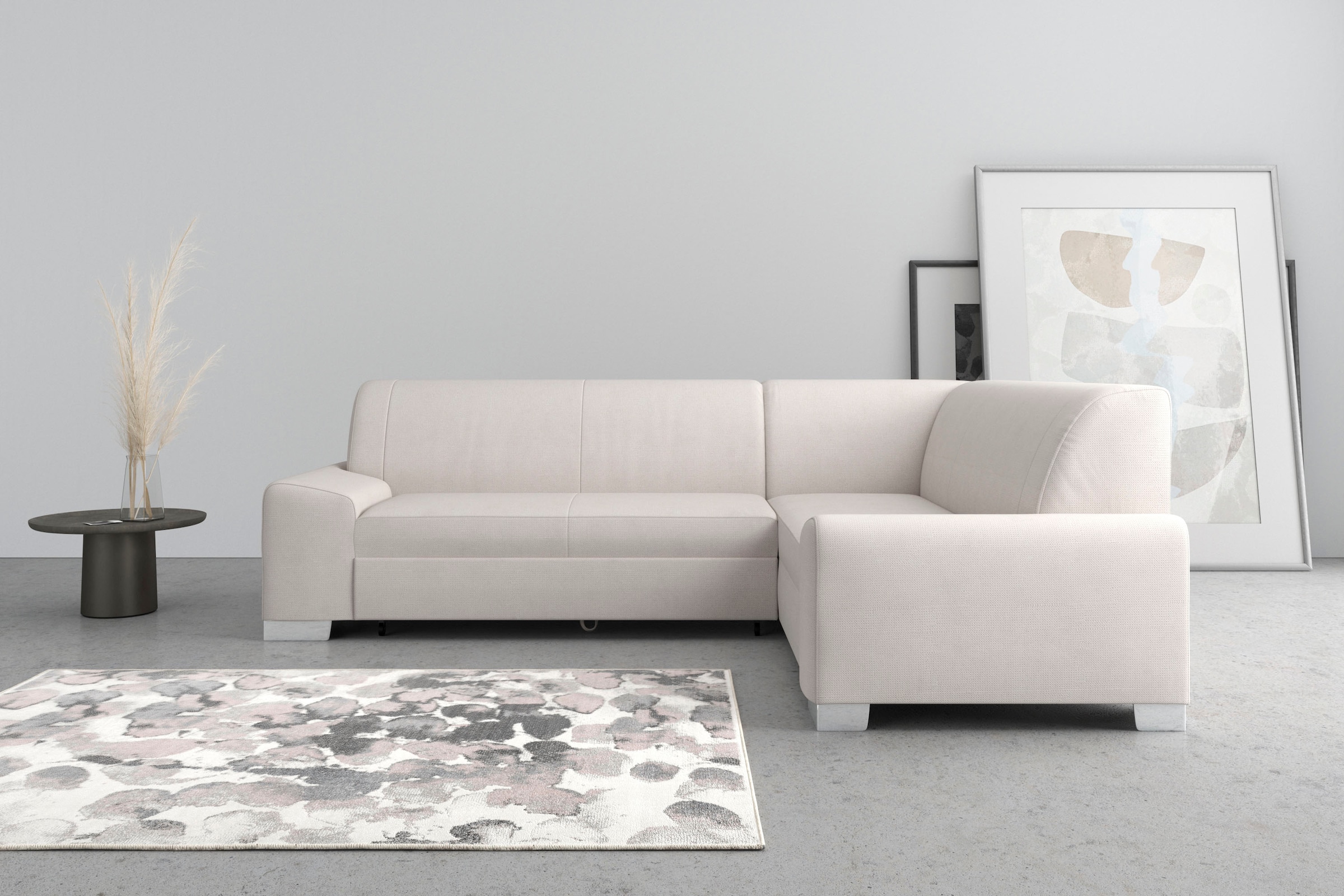 DOMO collection Ecksofa "Anzio in kubischer Formensprache, flache Armlehnen, L-Form" Wahlweise mit Bettfunktion und Federkern für hohen Sitzkomfort