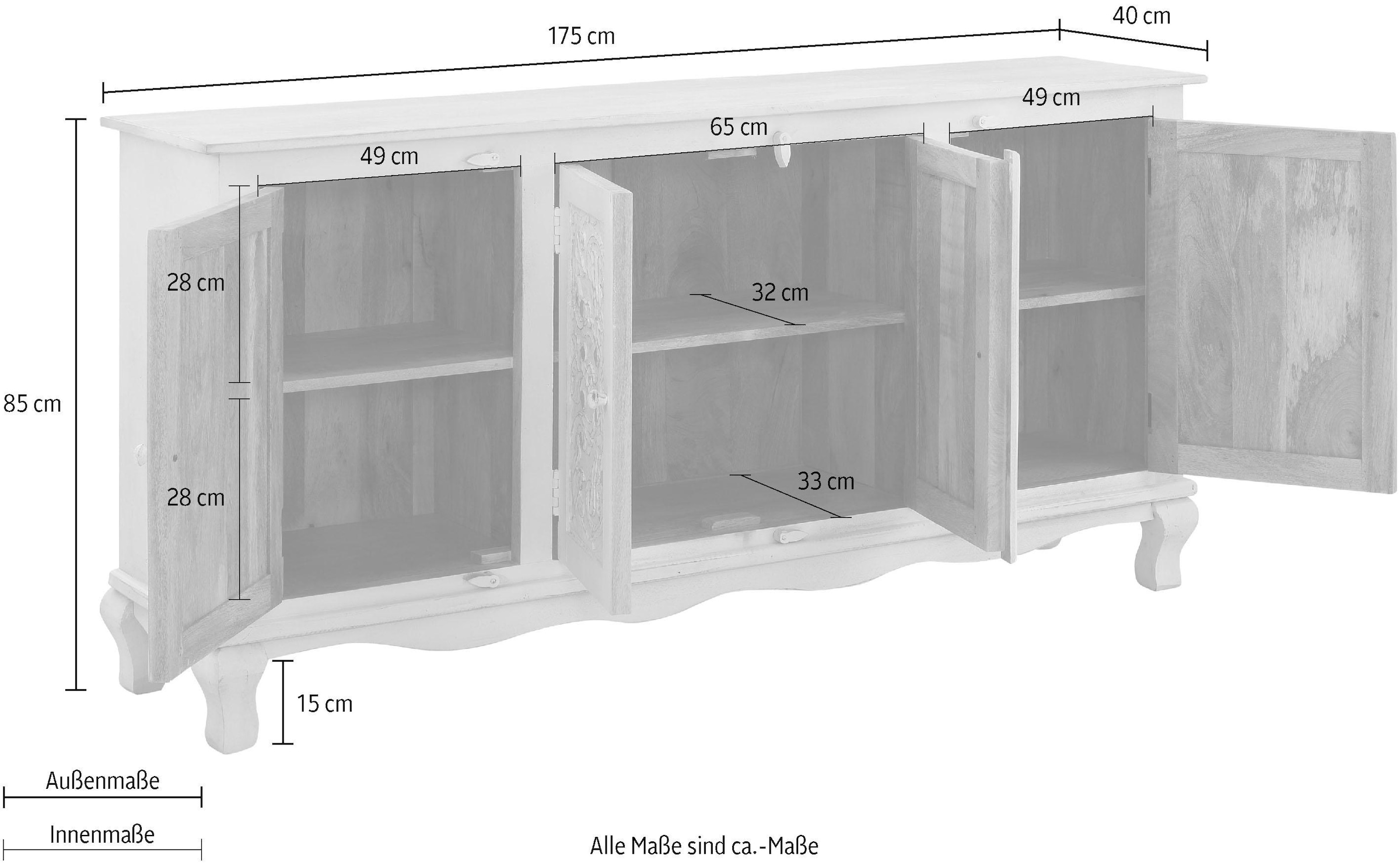 Home affaire Sideboard »Rajat«, aus Mangoholz und beeindruckenden Frontenfräsungen, Breite 175 cm