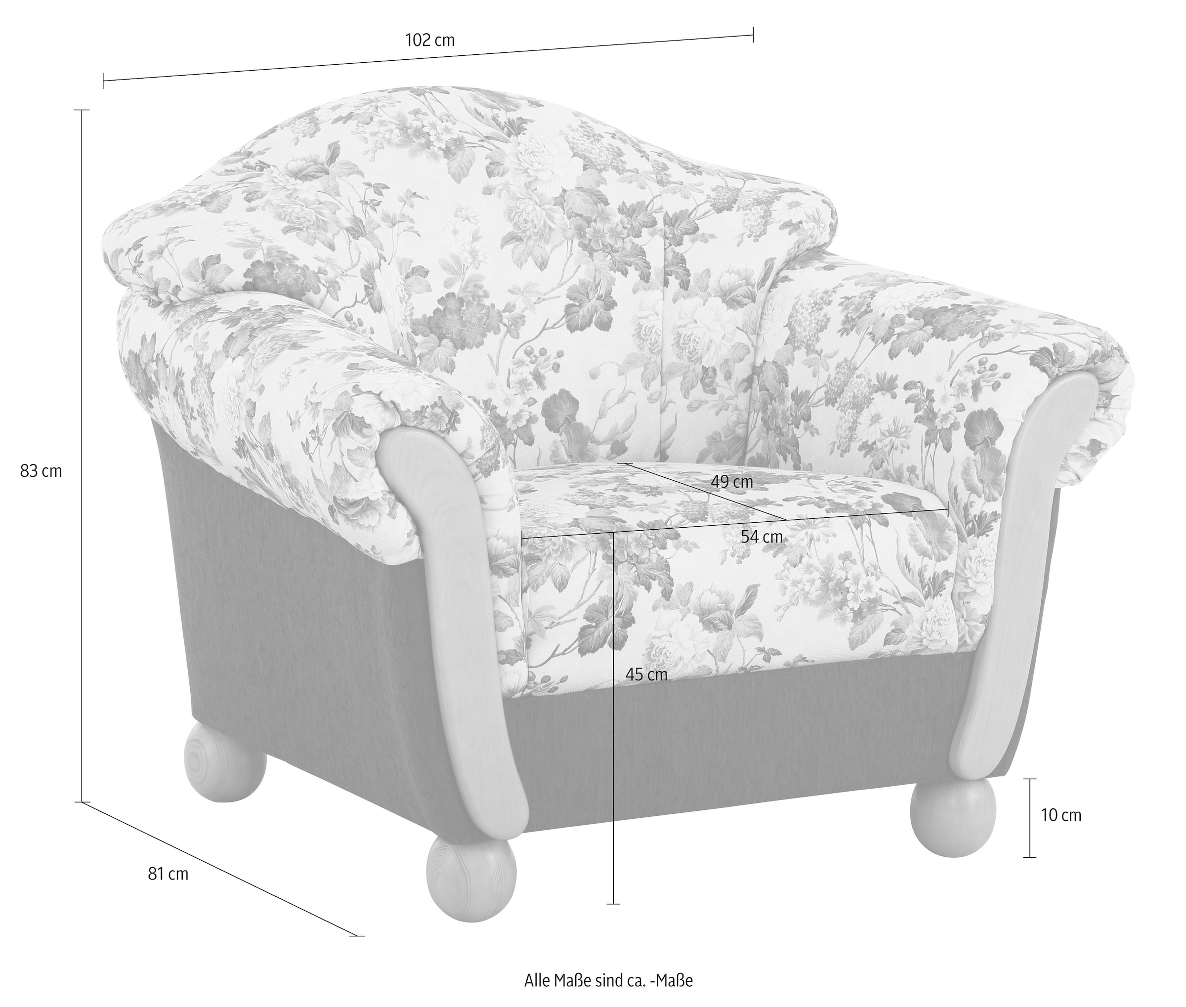 Home affaire Sessel »Milano, bequemer Loungesessel, Landhaus-Stil, Holz-Chatosen und -Füße«