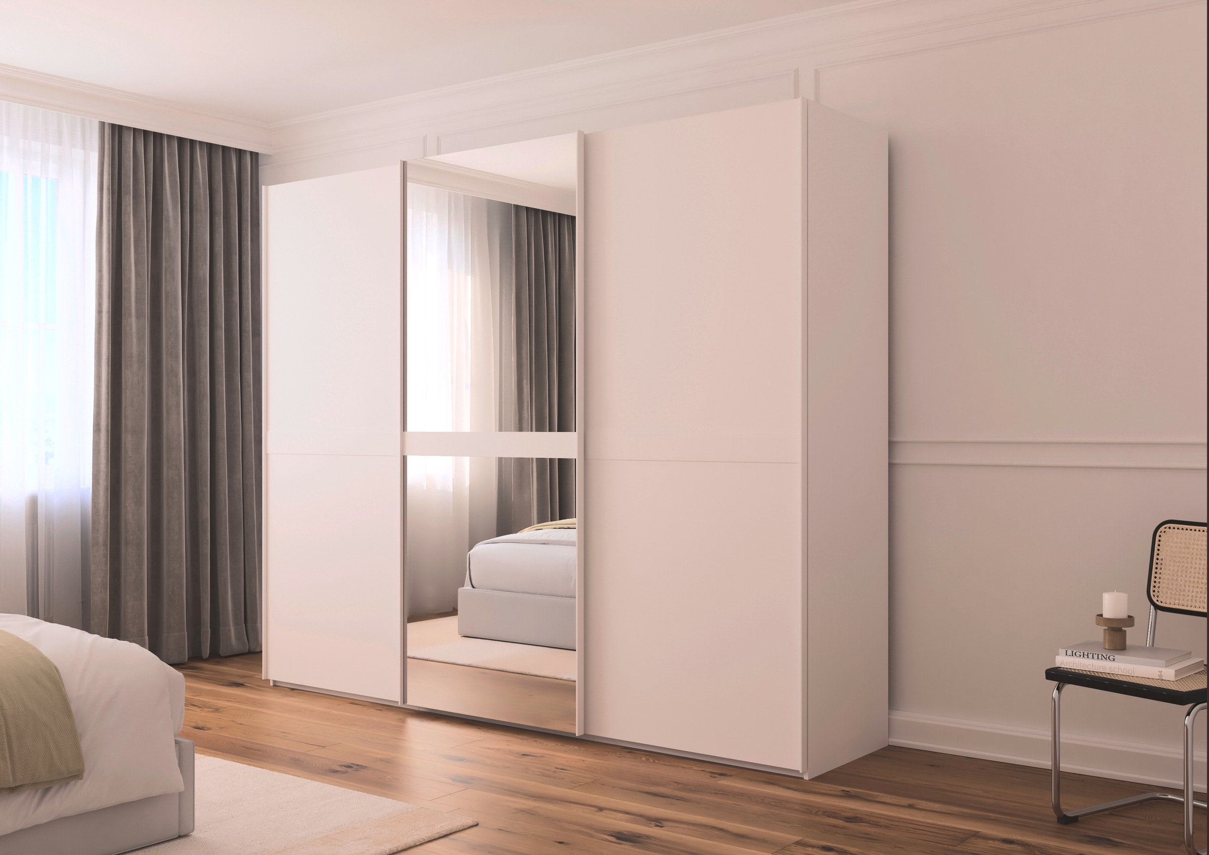 rauch Schwebetürenschrank »Kleiderschrank Schrank Garderobe Schlafzimmerschrank SCALE-LINE«, edle Optik mit Bauchbinde in Korpusfarbe mit Spiegel MADE IN GERMANY