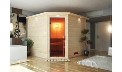 Sauna »"Leona" mit Kranz und bronzierter Tür naturbelassen«