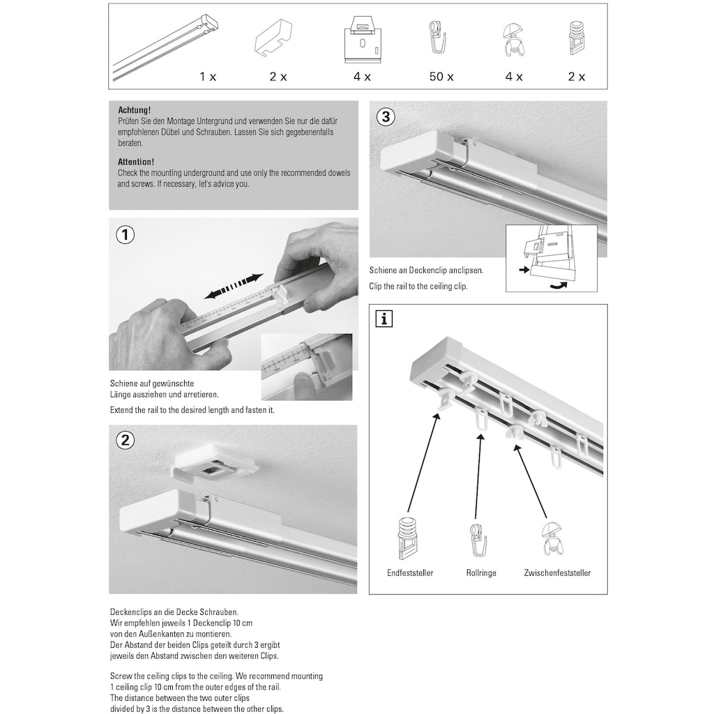 GARDINIA Vorhangschiene »Aluminium-Vorhangschienen Set 2-Lauf«, 2 läufig-läufig, Fixmaß