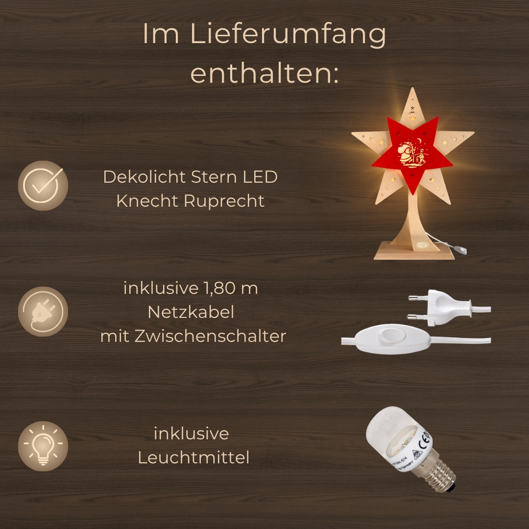 Weigla Dekostern »LED Knecht Ruprecht, Dekoleuchte aus Holz, NATUR-ROT«