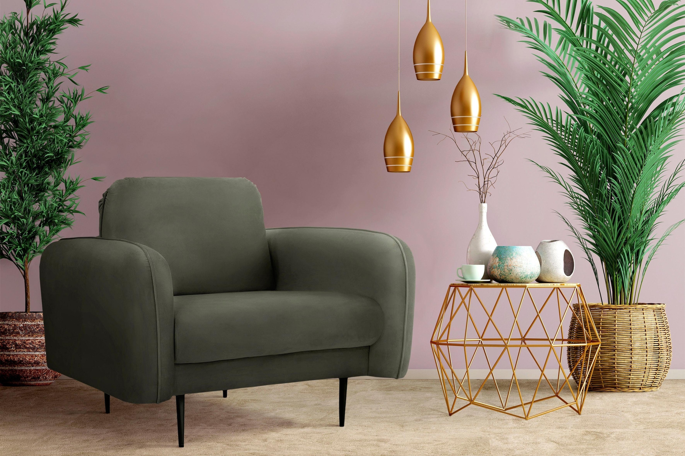 Home affaire Sessel "Skidi" mit losem Rückenkissen und Keder oben auf der A günstig online kaufen