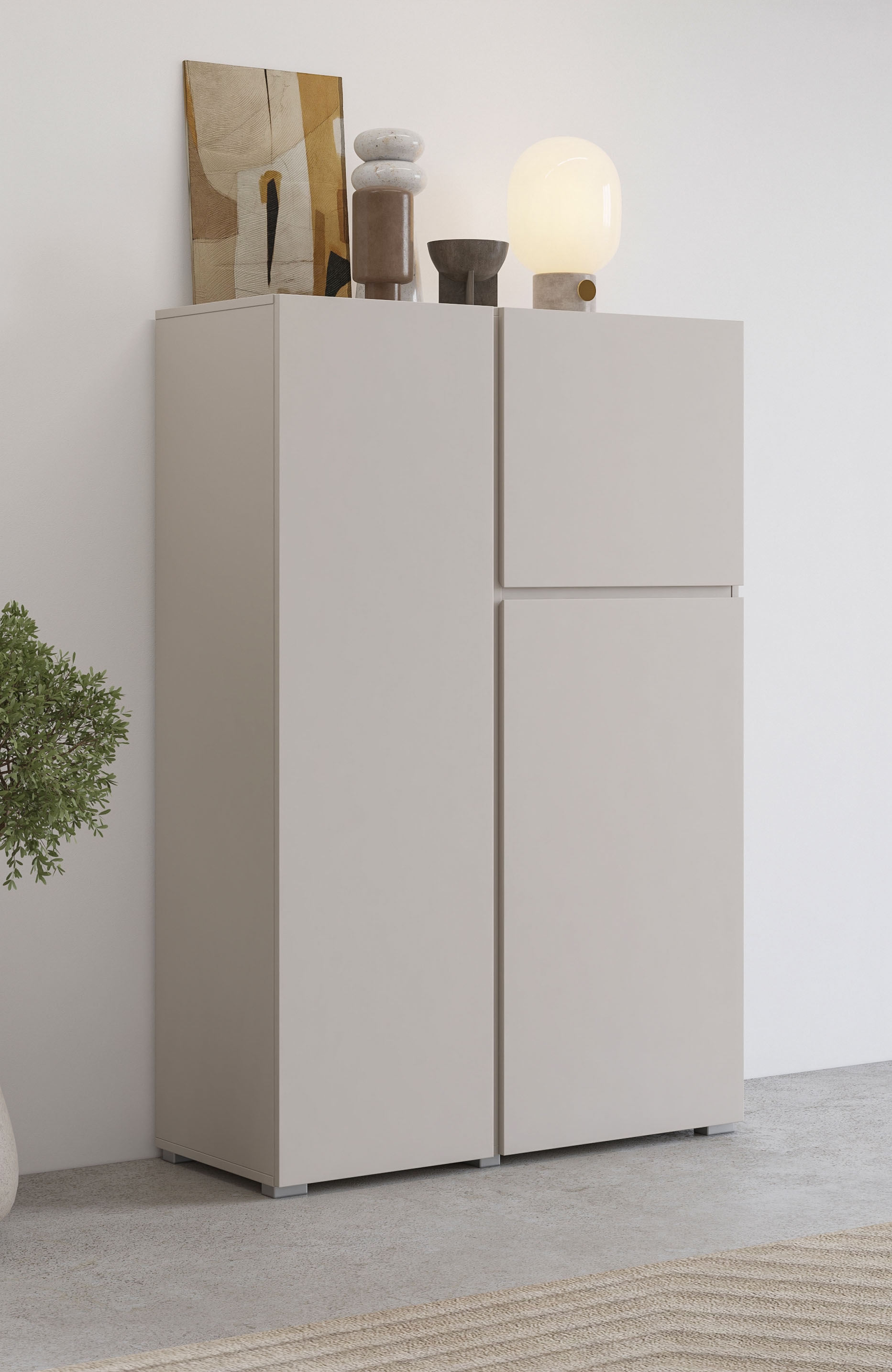 OTTO home Highboard "Metric,Breite 92cm, moderne grifflose Hochkommode 3 Türen,Highboard" Hochschrank mit viel Stauraum, Einlegeböden verstellbar, Türkommode
