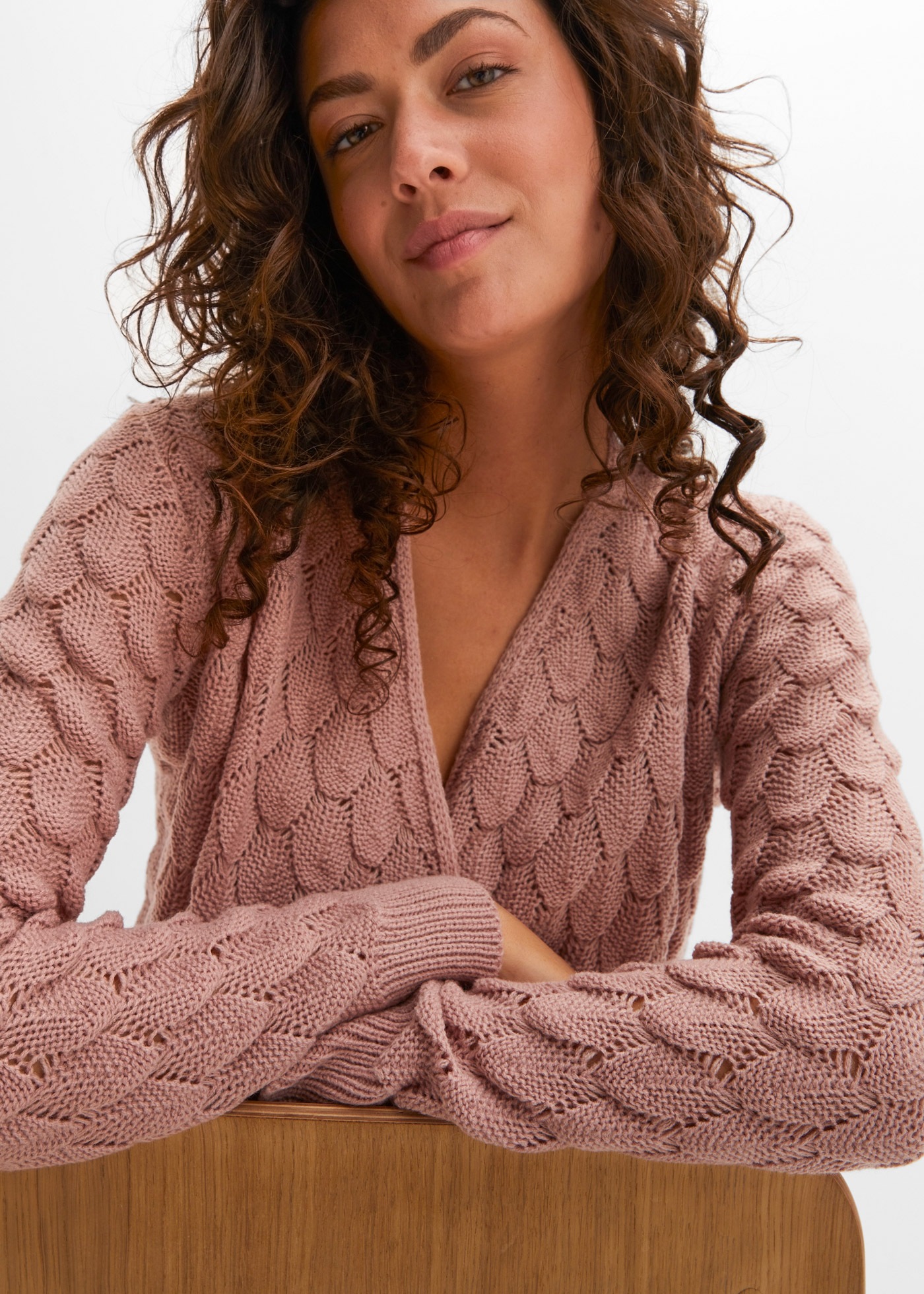 bonprix Strickpullover aus Polyacryl, mit Wickeloptik, mit Ajour-Strick, lo günstig online kaufen