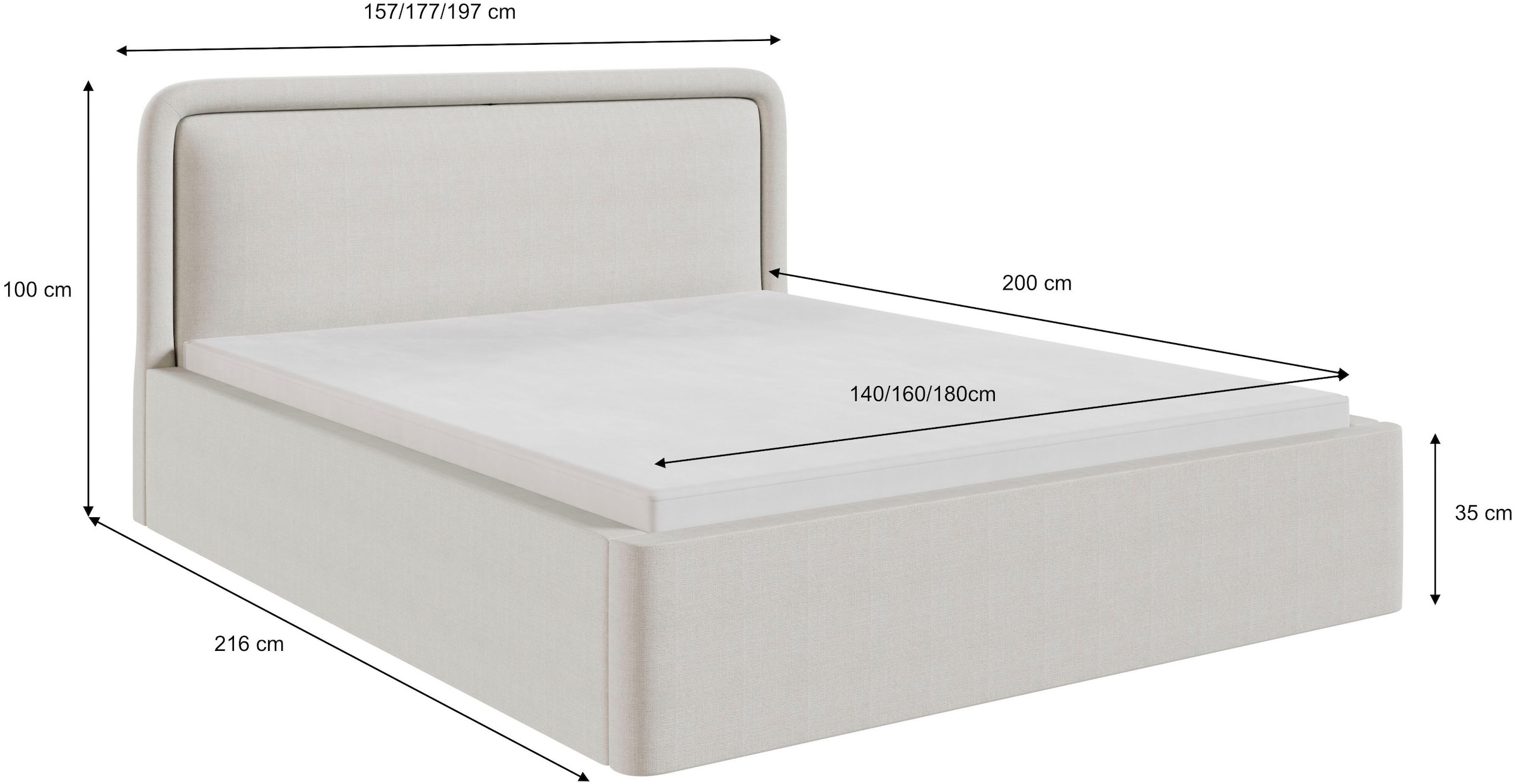 FORTE Polsterbett »LATIS erhältlich in den Breiten 140cm, 160cm & 180cm, inkl. Bettkasten« erhältlich in verschiedenen Farben