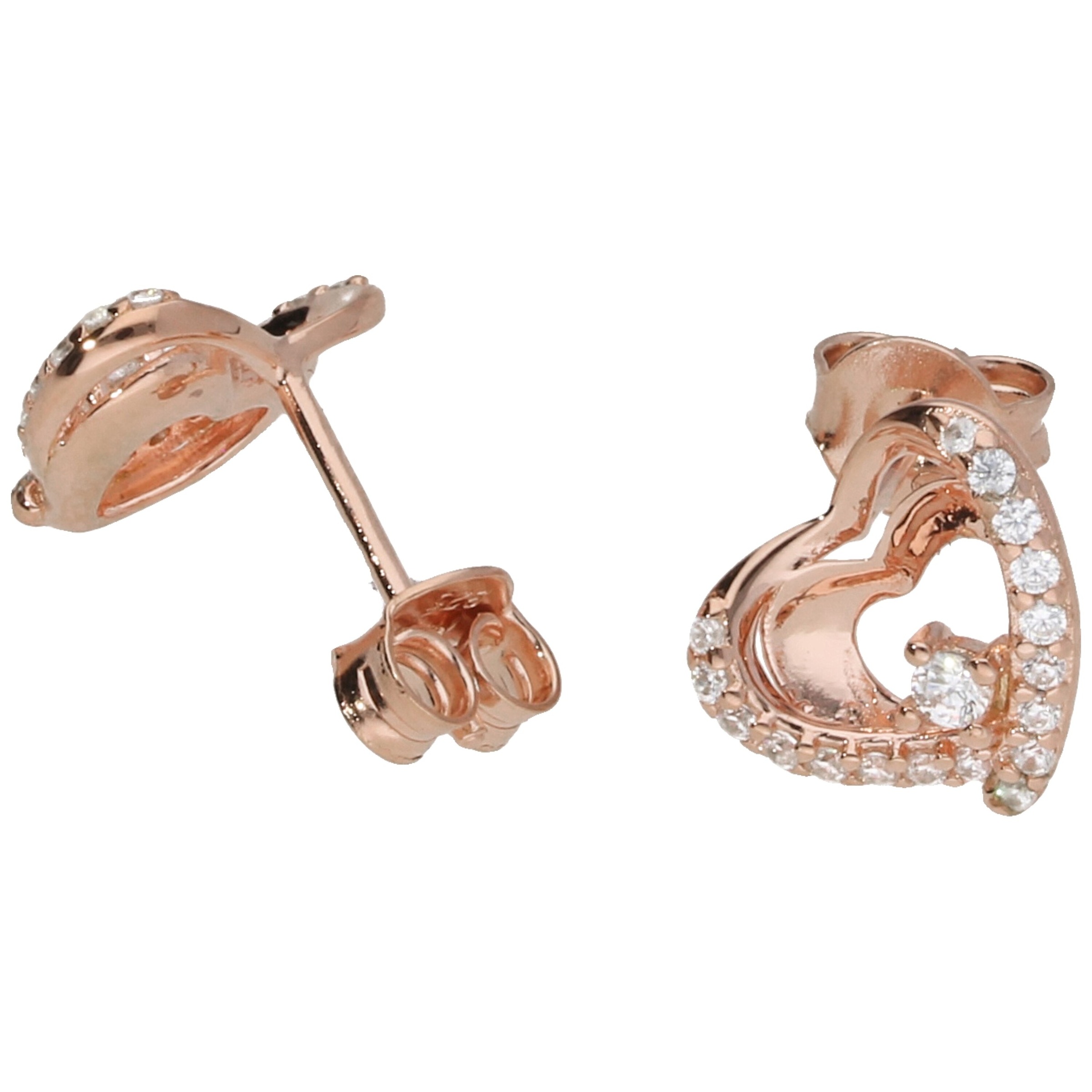 Smart Jewel Paar Ohrstecker »Herz mit Zirkonia, rosé vergoldet, Silber 925«