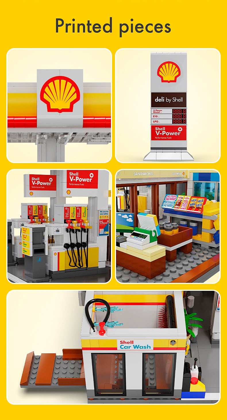 Jamara Konstruktions-Spielset »CaDA, Shell Tankstelle mit Shop und Waschanlage Bricks«, (1309 St.), mit LED Licht