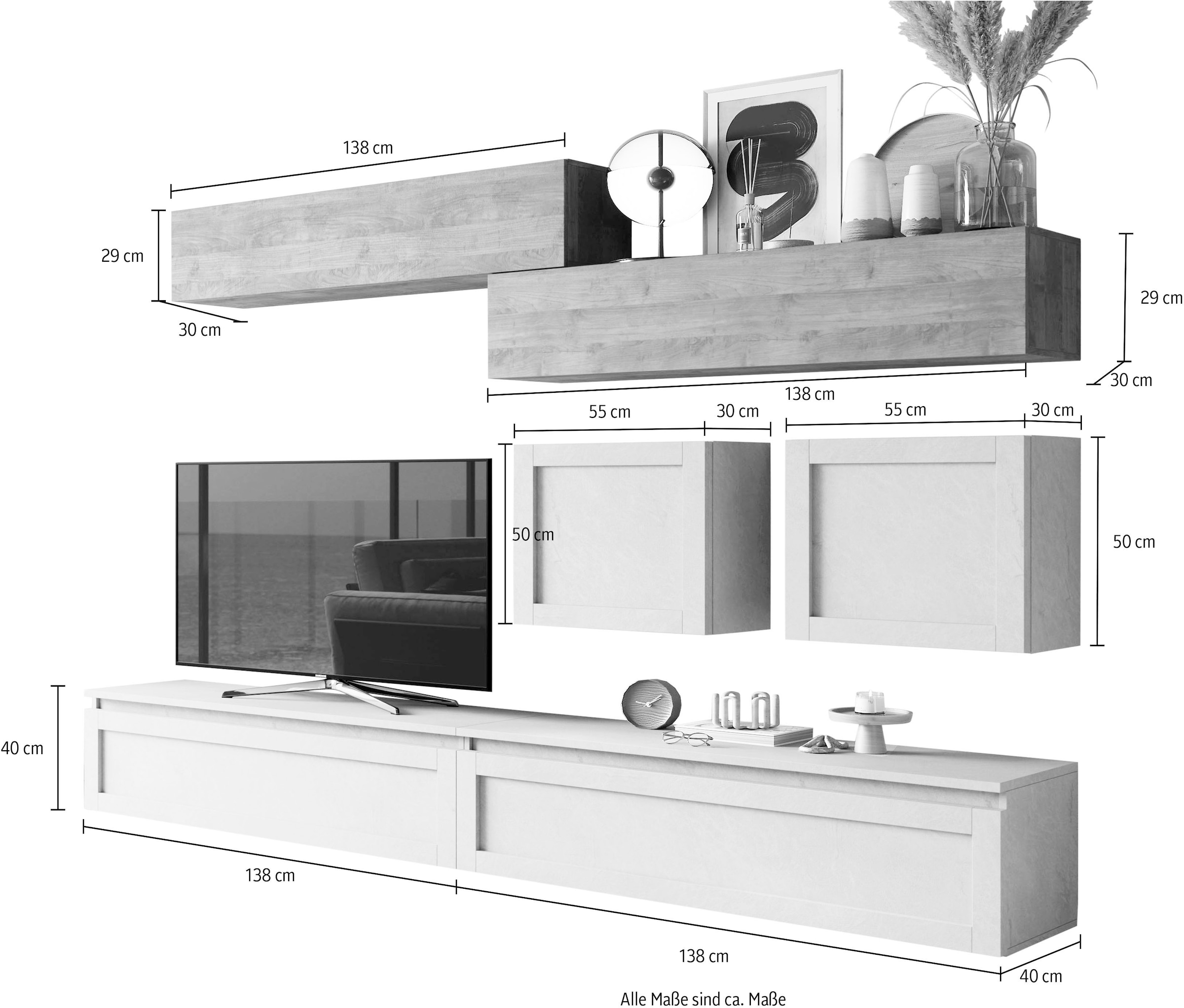 INOSIGN Wohnwand »INFINITY, 6tlg. Breite 260 cm, Höhe variabel, Schrankwand,«, (6 St.), Anbauwand (2x Lowboard, 2x Hängewürfel, 2x Hängeschrank)