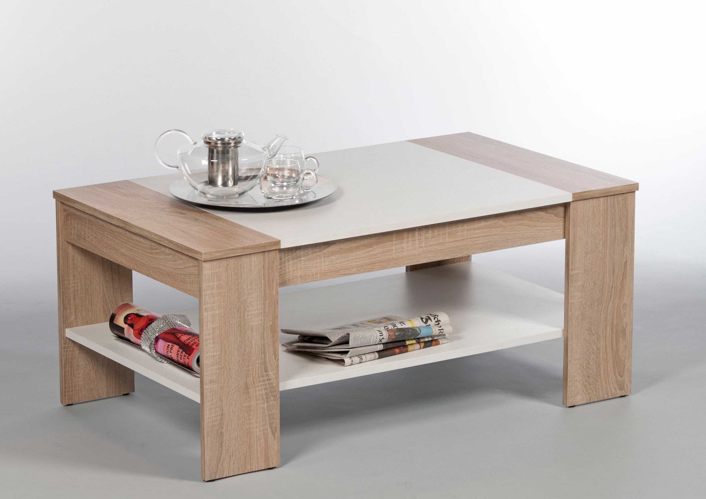 Stolkom Couchtisch »Finley mit Ablageboden, Eiche Sonoma Weiß, BxHxT 100x44x58 cm«,...