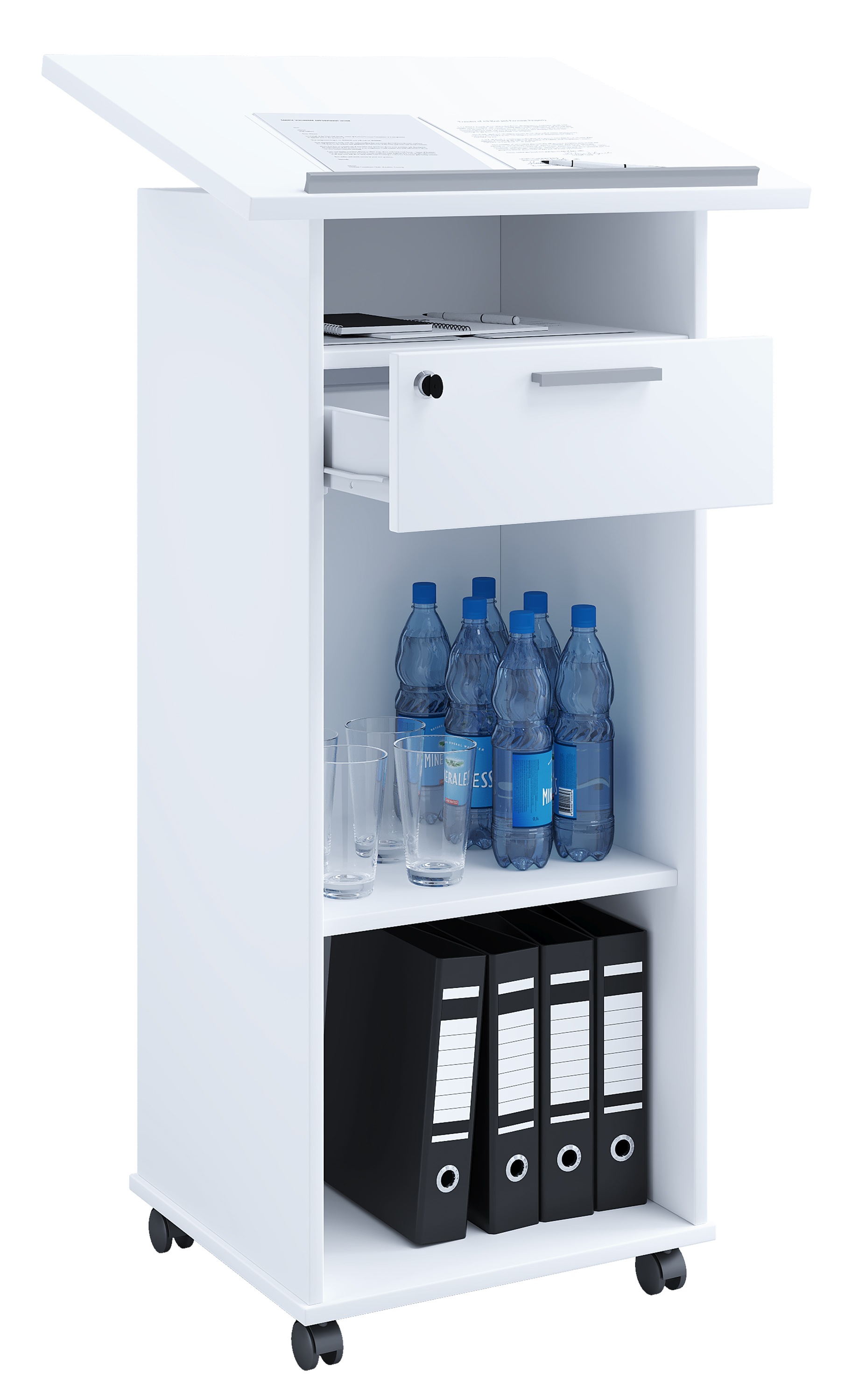 VCM Stehpult "Holz Stehpult Rednerpult Stehtisch Rollen Melta" 1 Stk. tlg.