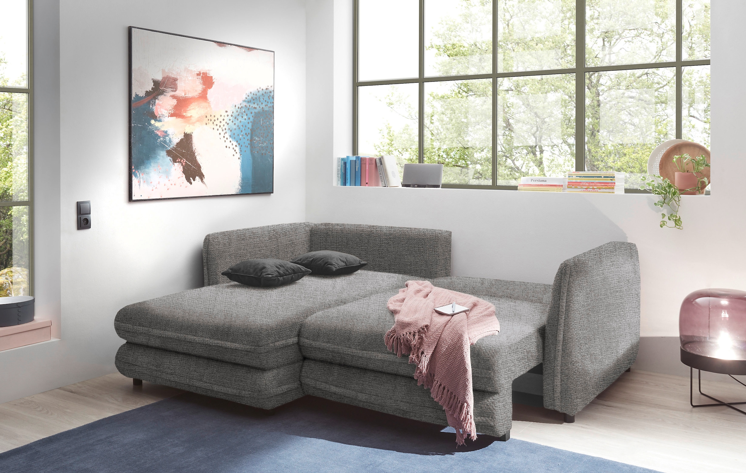 ED EXCITING DESIGN Ecksofa »Stanley L-Form«, frei im Raum stellbar, mit Schlaffunktion und Bettkasten
