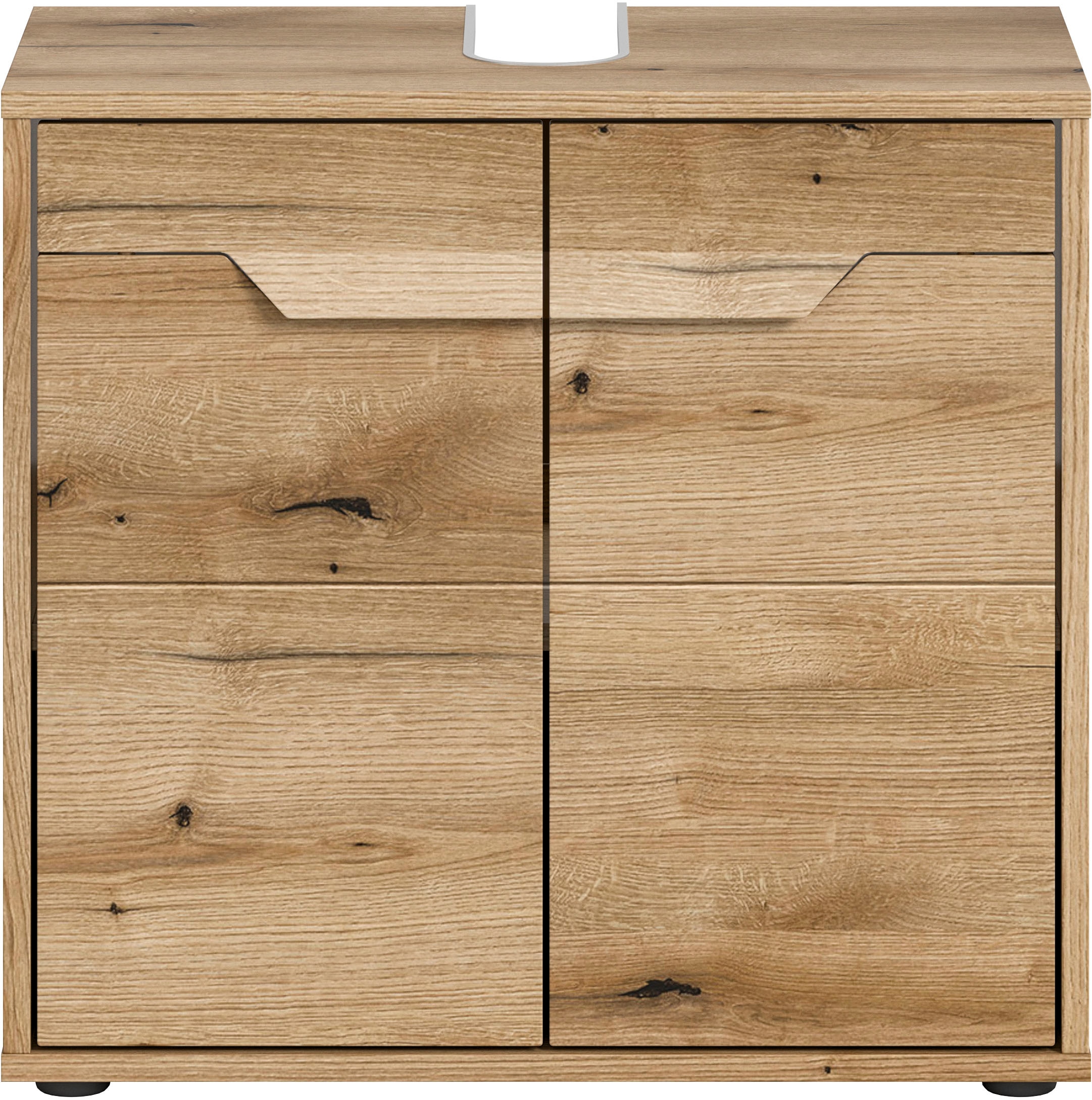 welltime Waschbeckenunterschrank »Kayu, Breite 64 cm, 2 Türen, 1 Einlegeboden«, einzigartiges Griffdesign, Badschrank, Bad-Möbel, Badezimmer, Bad