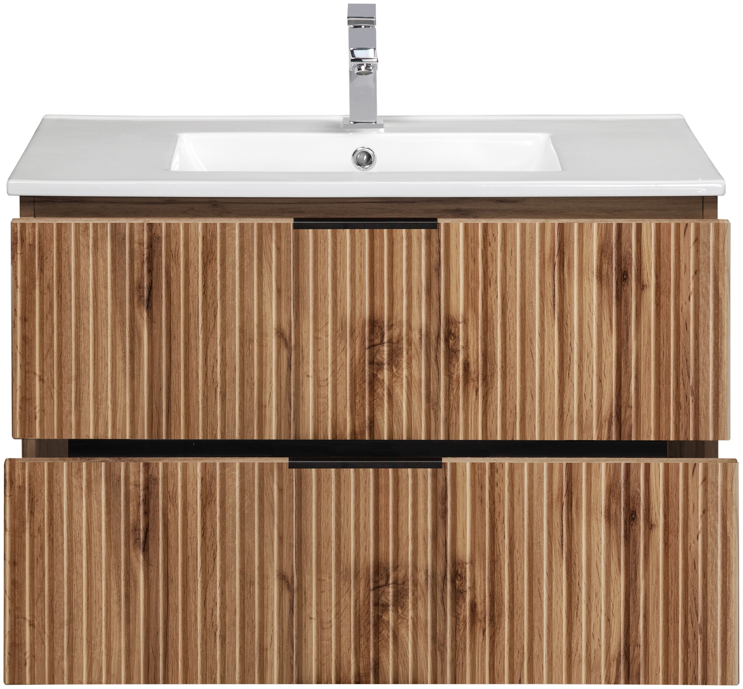welltime Waschtisch "Trento Badezimmerschrank mit Becken" Badmöbel in Breite 80 cm, Waschplatz mit 2 Schubladen, Badschrank