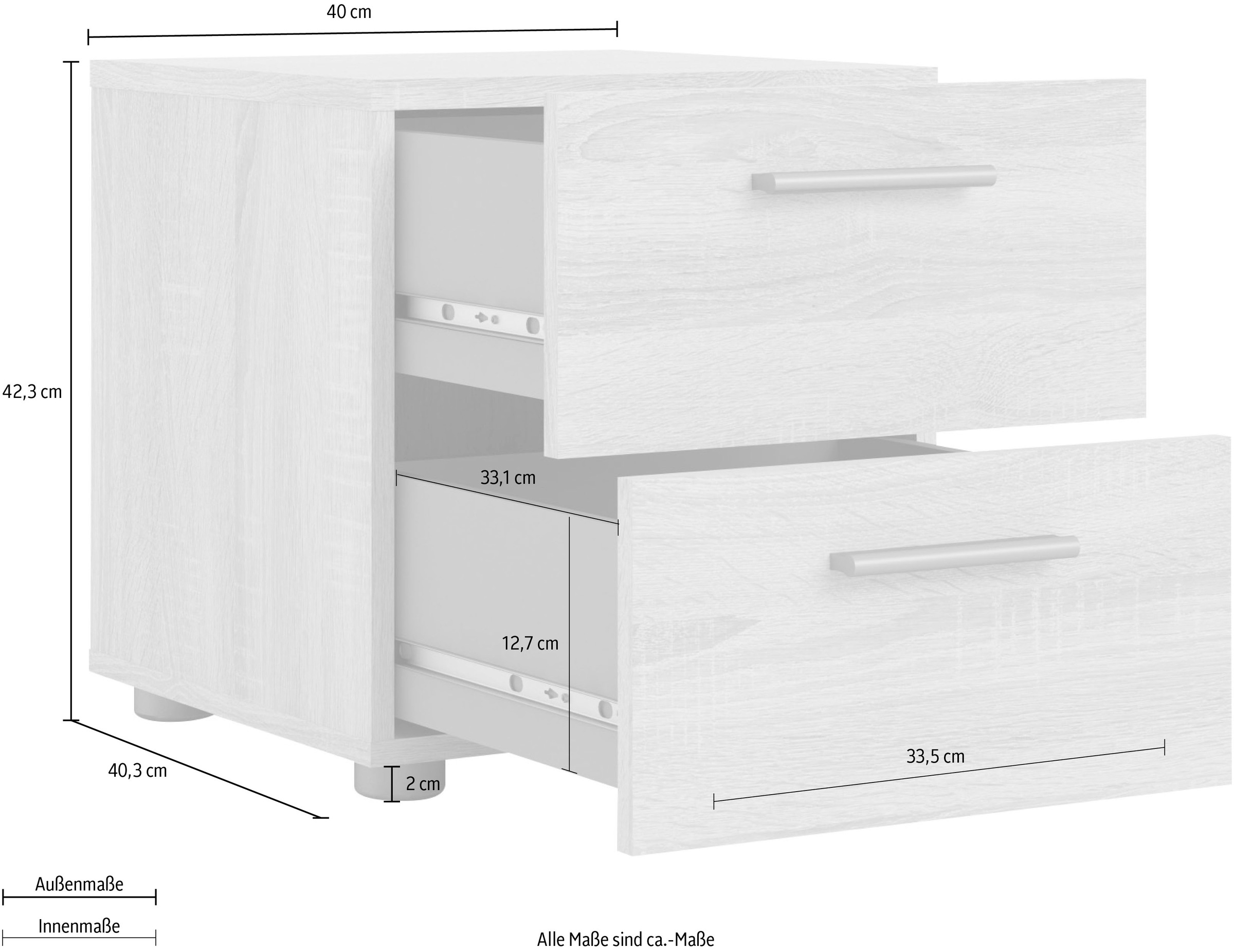 INOSIGN Nachtkommode »Pepe, Nachttisch, Nachtschrank, Beistelltisch,«, mit 2 Schubläden, Breite 40, Höhe 42 cm