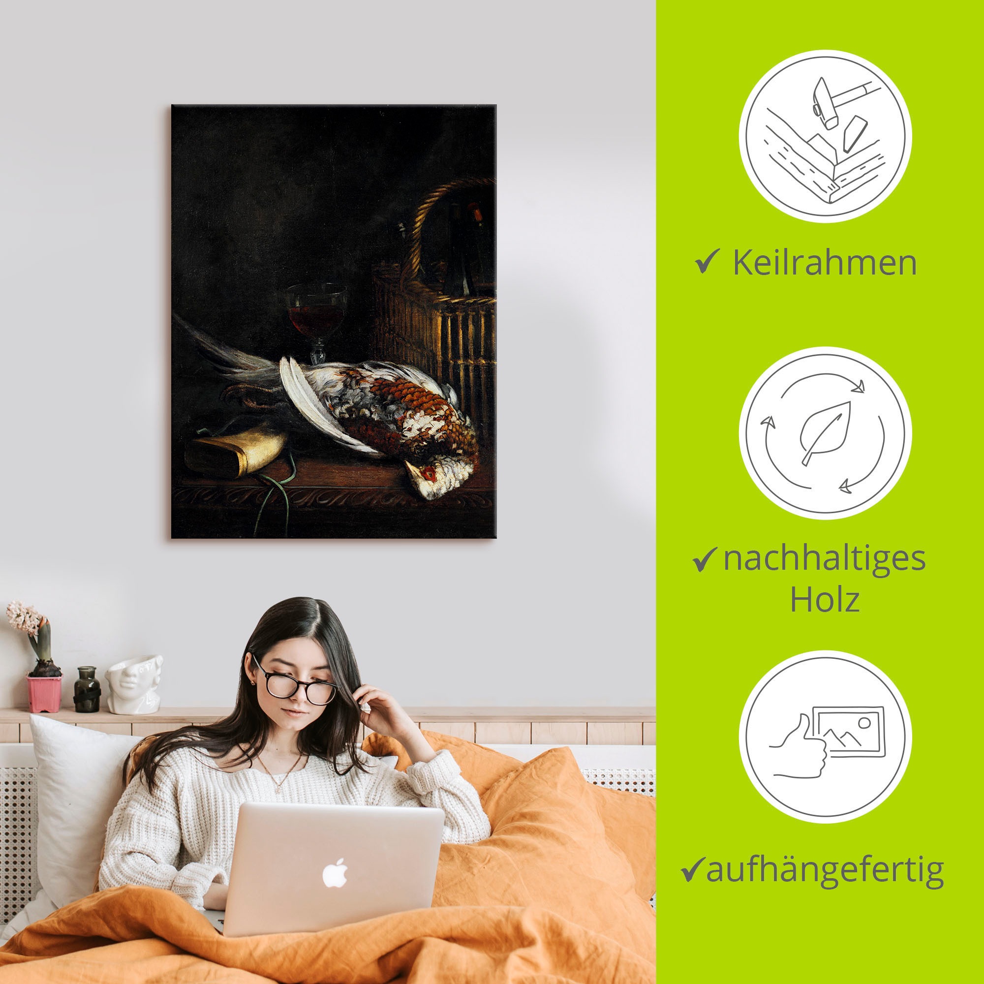 Artland Leinwandbild »Stillleben mit Fasan.«, Arrangements, (1 St.), auf Keilrahmen gespannt