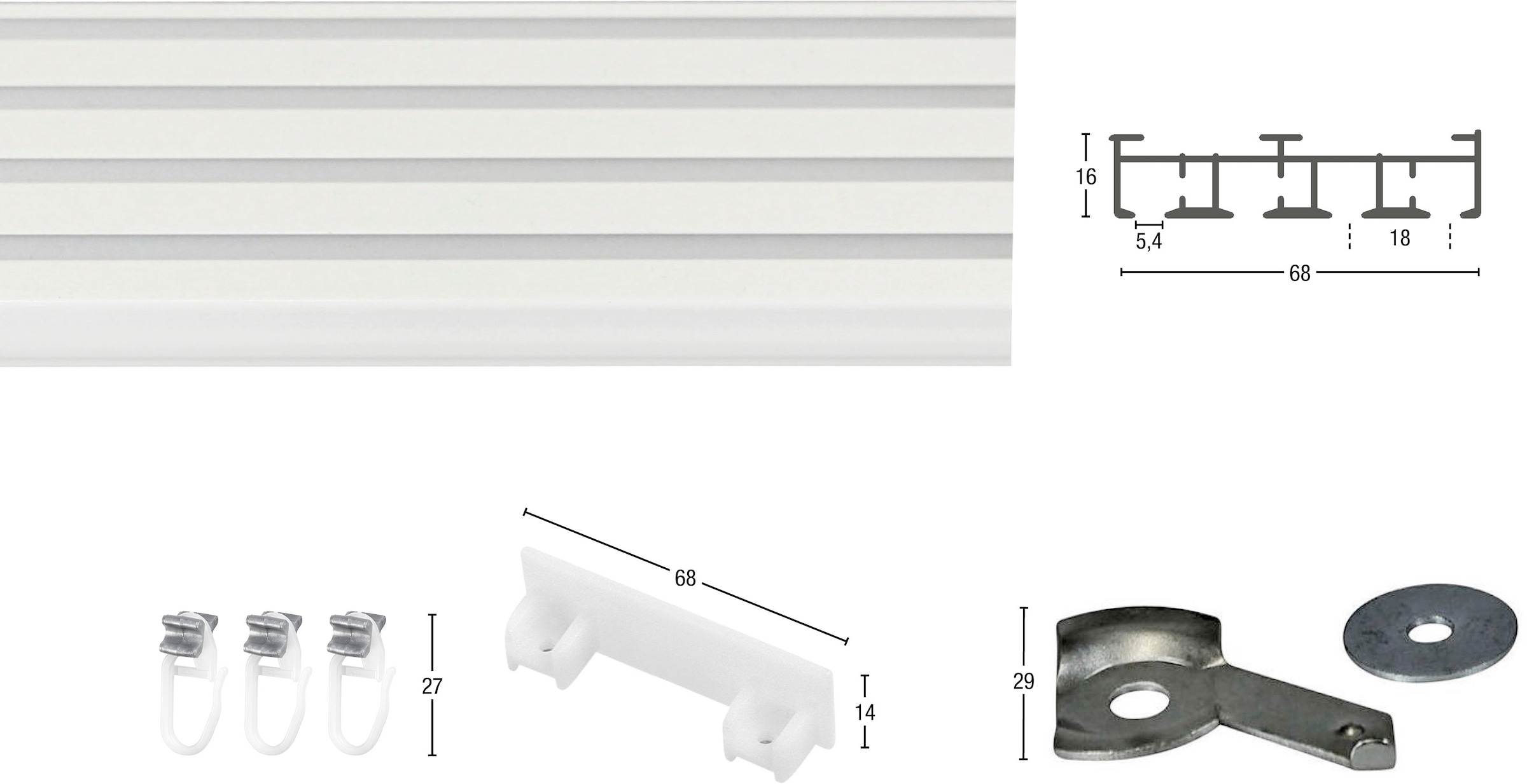 GARESA Gardinenschiene »Flächenvorhangschiene SMART«, 4 läufig-läufig, Wunschmaßlänge, Aluminiumschiene für Vorhänge mit Gleiter, verlängerbar, Decke