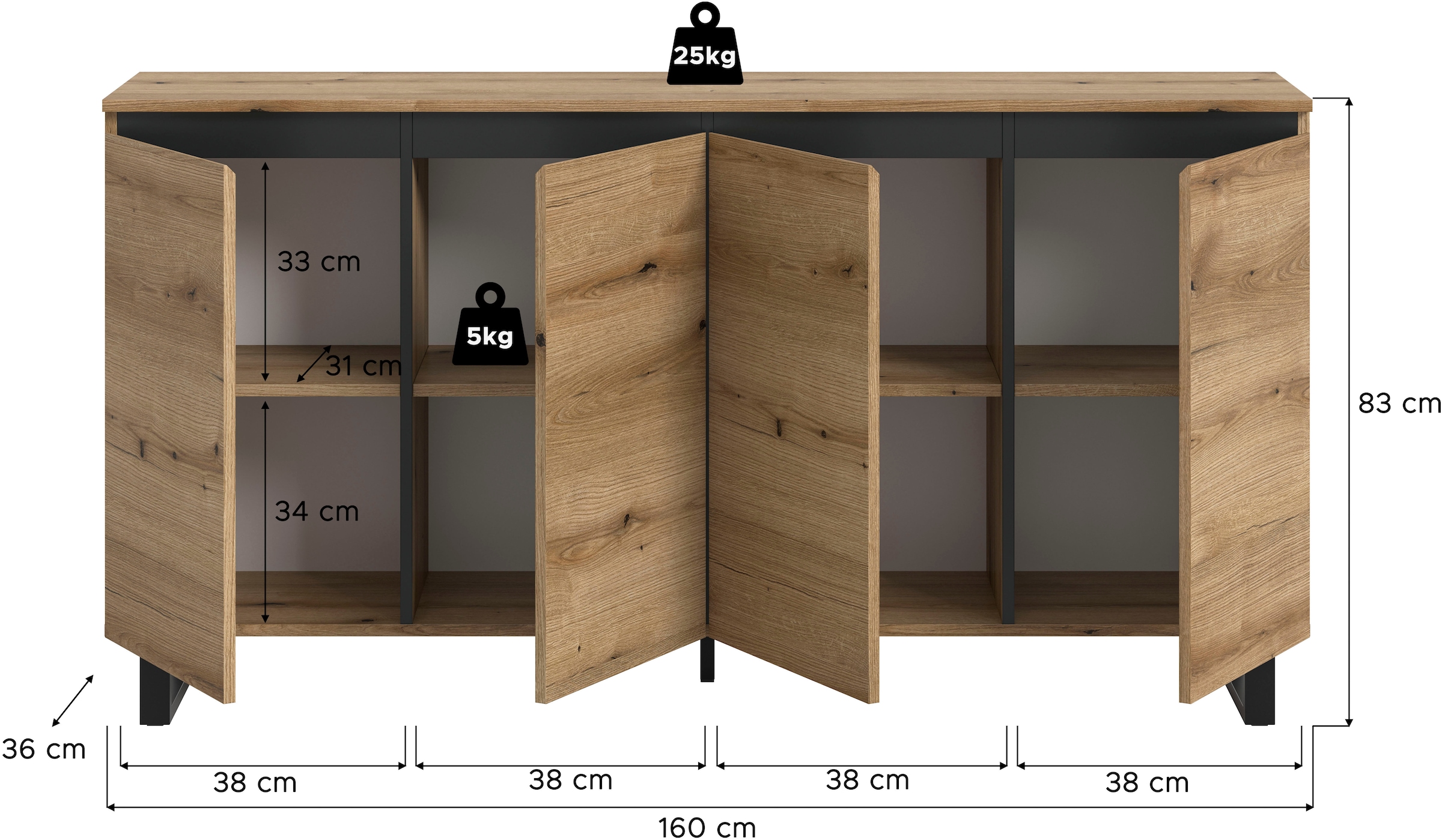 INOSIGN Sideboard »TOMA, Breite: 160 cm, mit Metall-Kufen-Fuß, 4 Türen, 4 Einlegeböden«, Anrichte, Kommode, Schrank, Board, Higboard