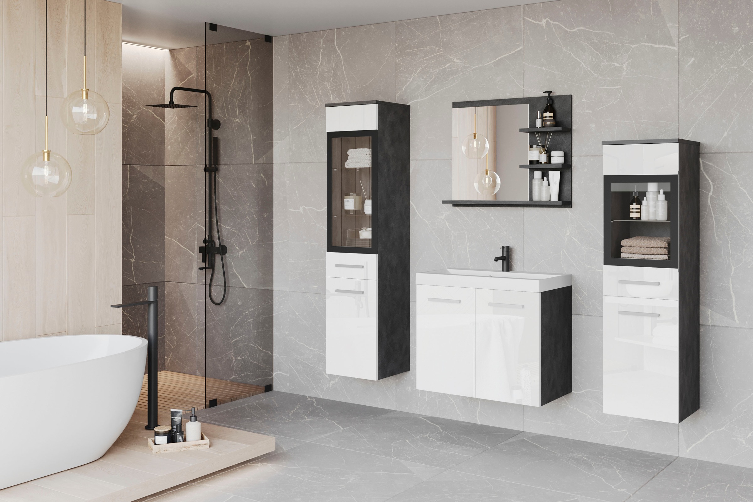 welltime Badmöbel-Set "MADRIT" Komplett-Set, mit Waschbecken, 5 Stk. tlg. günstig online kaufen