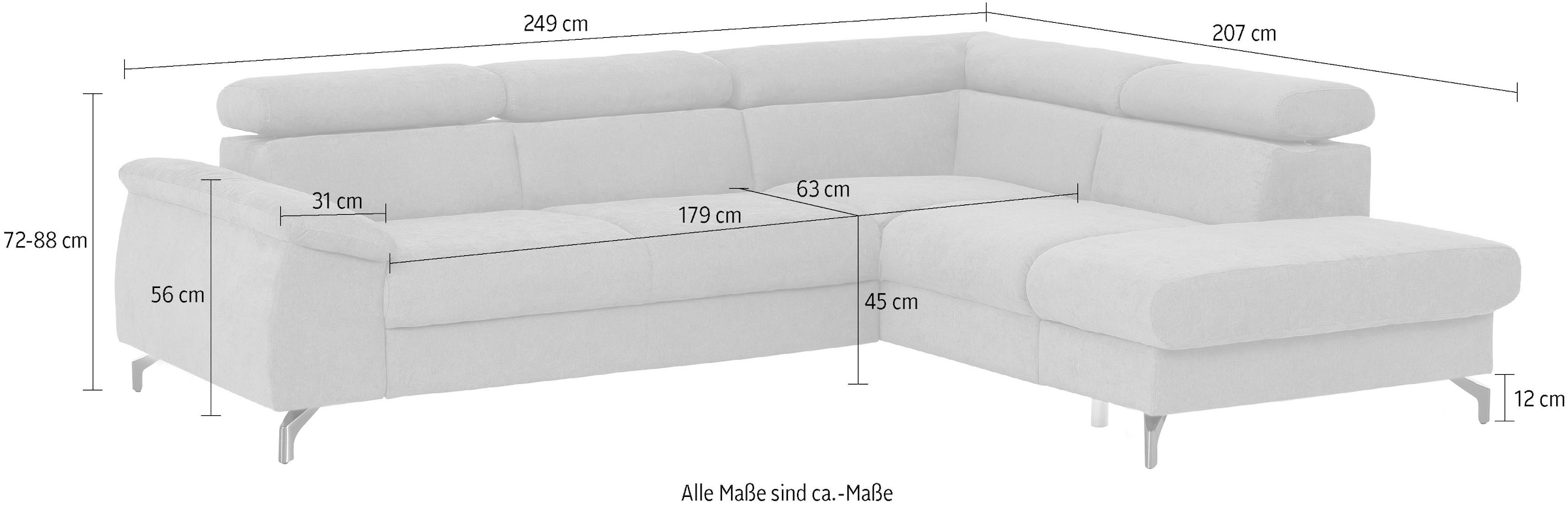 COTTA Ecksofa »Komaris L-Form«, mit Kopfteilverstellung, wahlweise mit Bettfunktion & Bettkasten