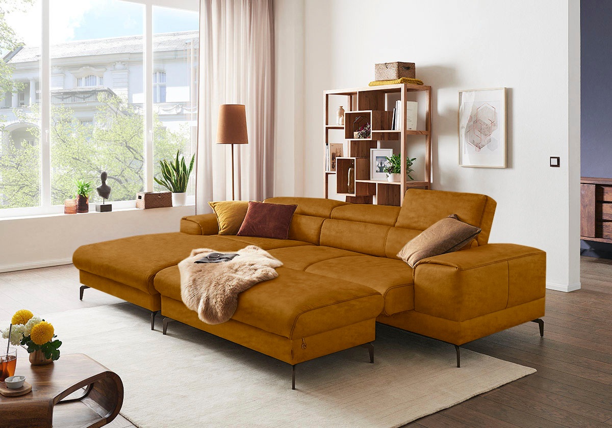 W.SCHILLIG Ecksofa »piedroo, Designsofa mit tollem Sitzkomfort, elegant und bequem, L-Form«, Kopfteilverstellung, wahlweise mit Sitztiefenverstellung, Breite 303cm