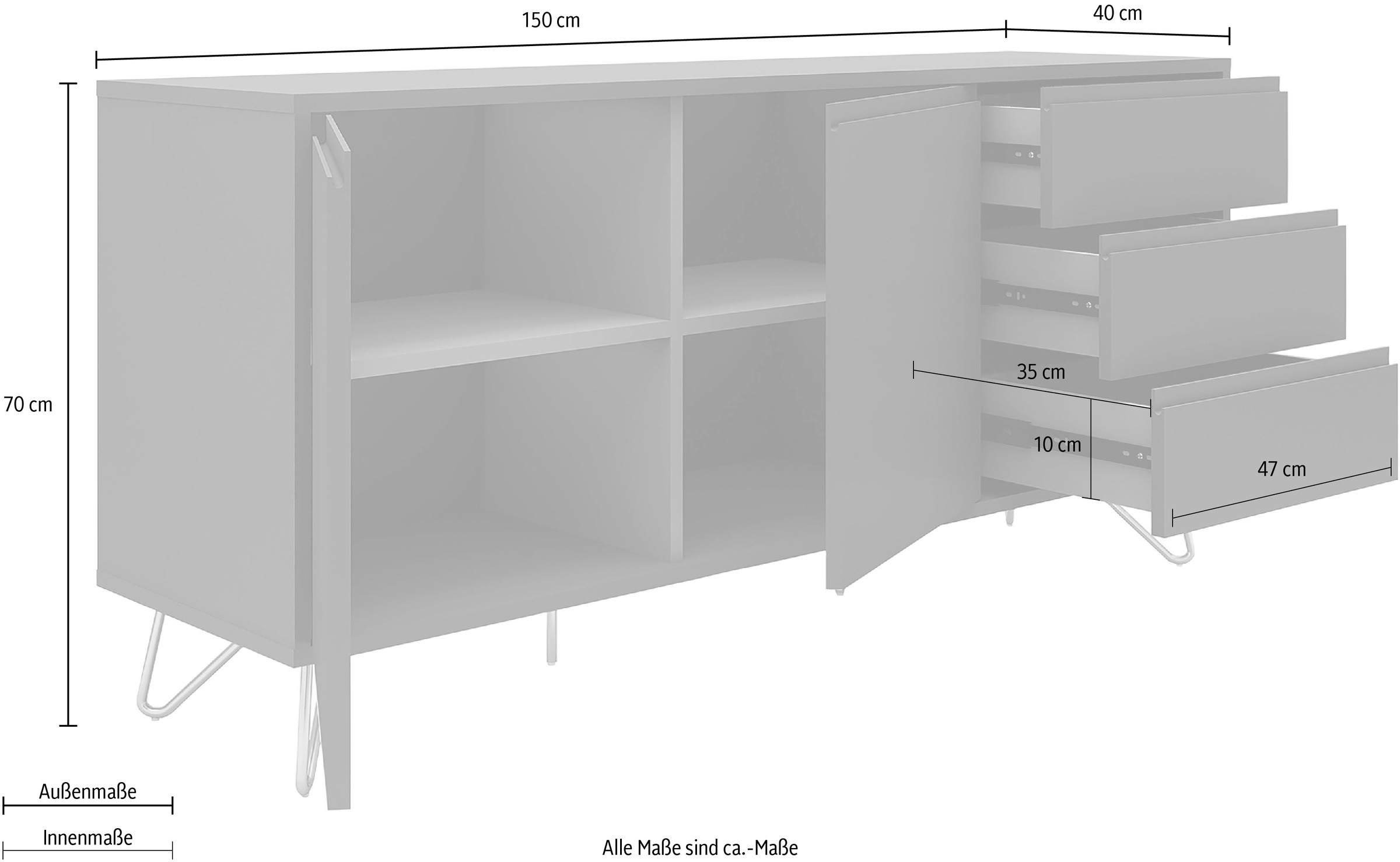 SalesFever Sideboard, Kommode mit Haarnadelbeine aus Metall mit Messinglegierung