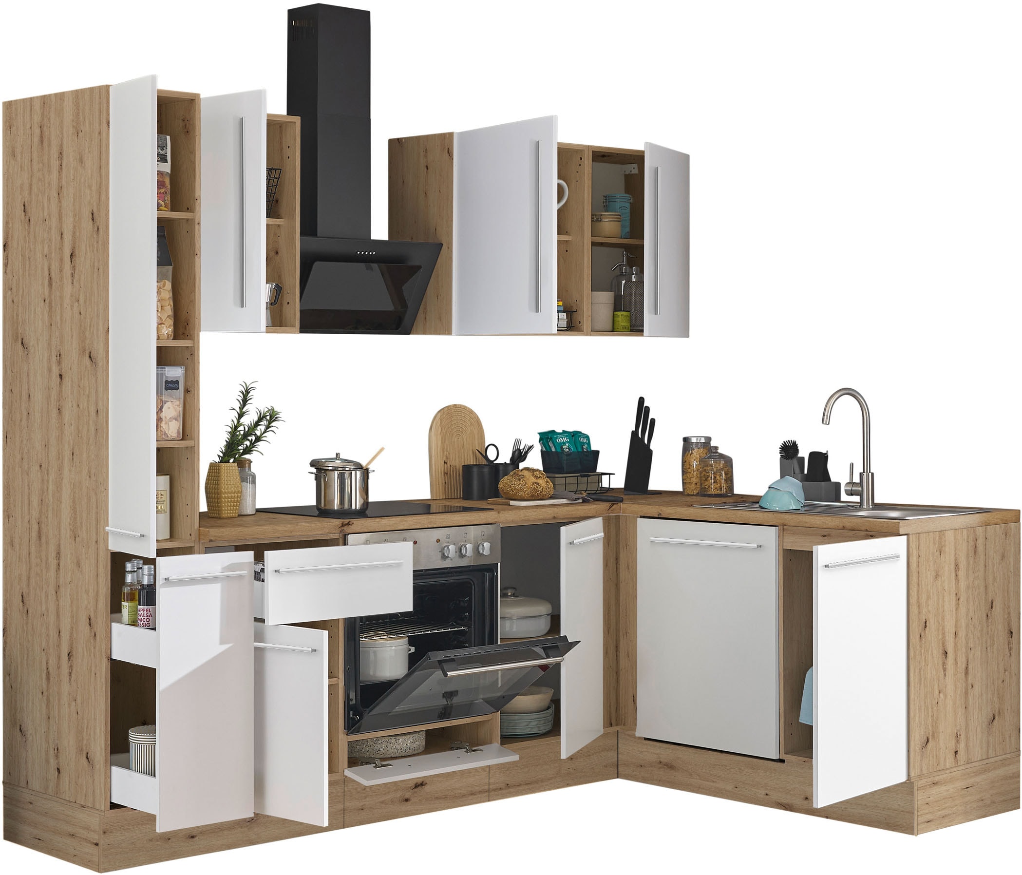 KOCHSTATION Winkelküche »Florida, Stellbreite 250x165 cm«, wahlweise mit E-Geräten, mit Softclose für Türen und Schubkästen