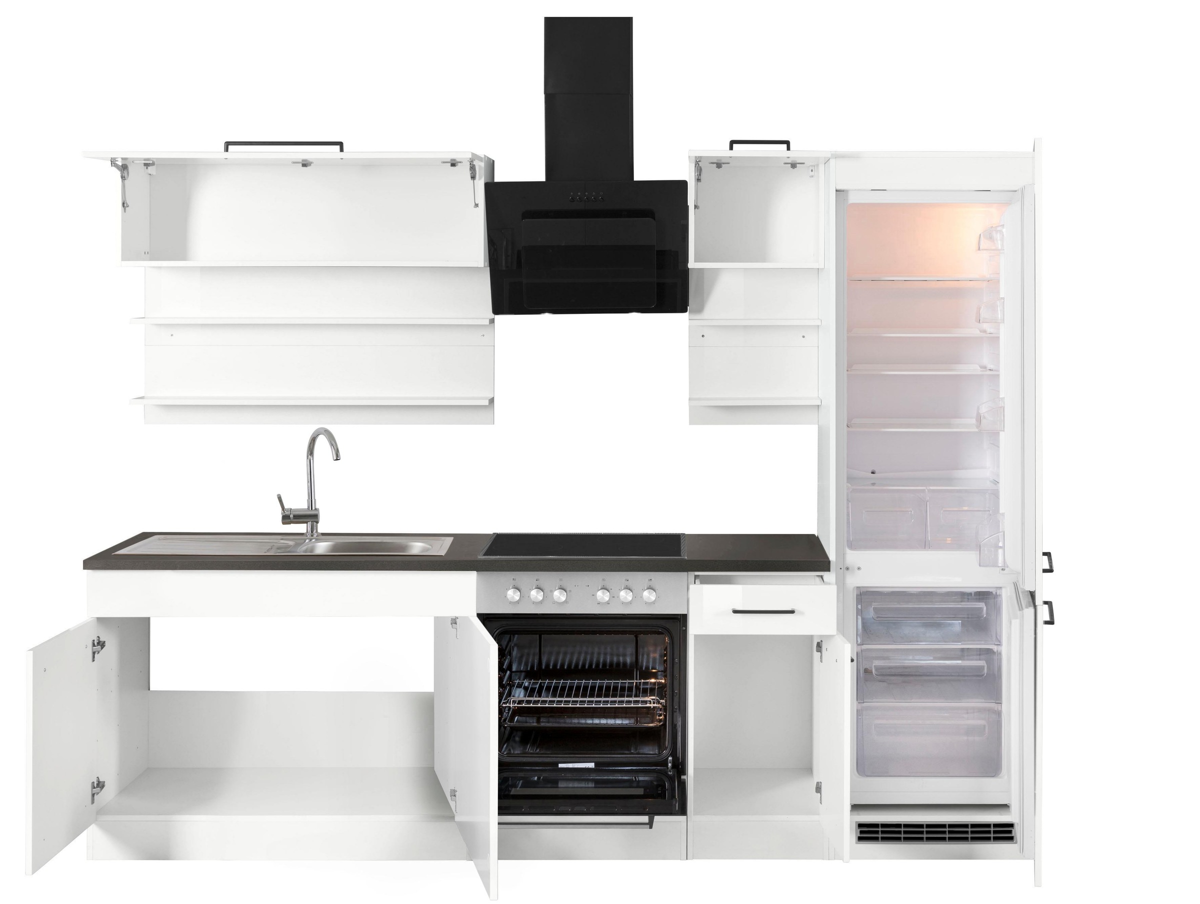 KOCHSTATION Küchenzeile »KS-Tulsa« mit E-Geräten, Breite 270 cm, schwarze Metallgriffe, MDF Fronten