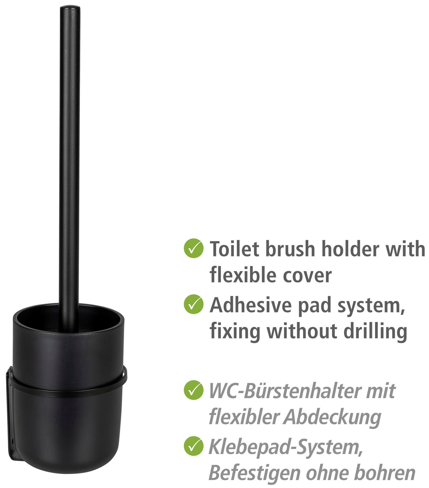 WENKO WC-Garnitur »Turbo-Loc® Carpino«, aus Kunststoff-Metall, schwarz, Befestigen ohne Bohren
