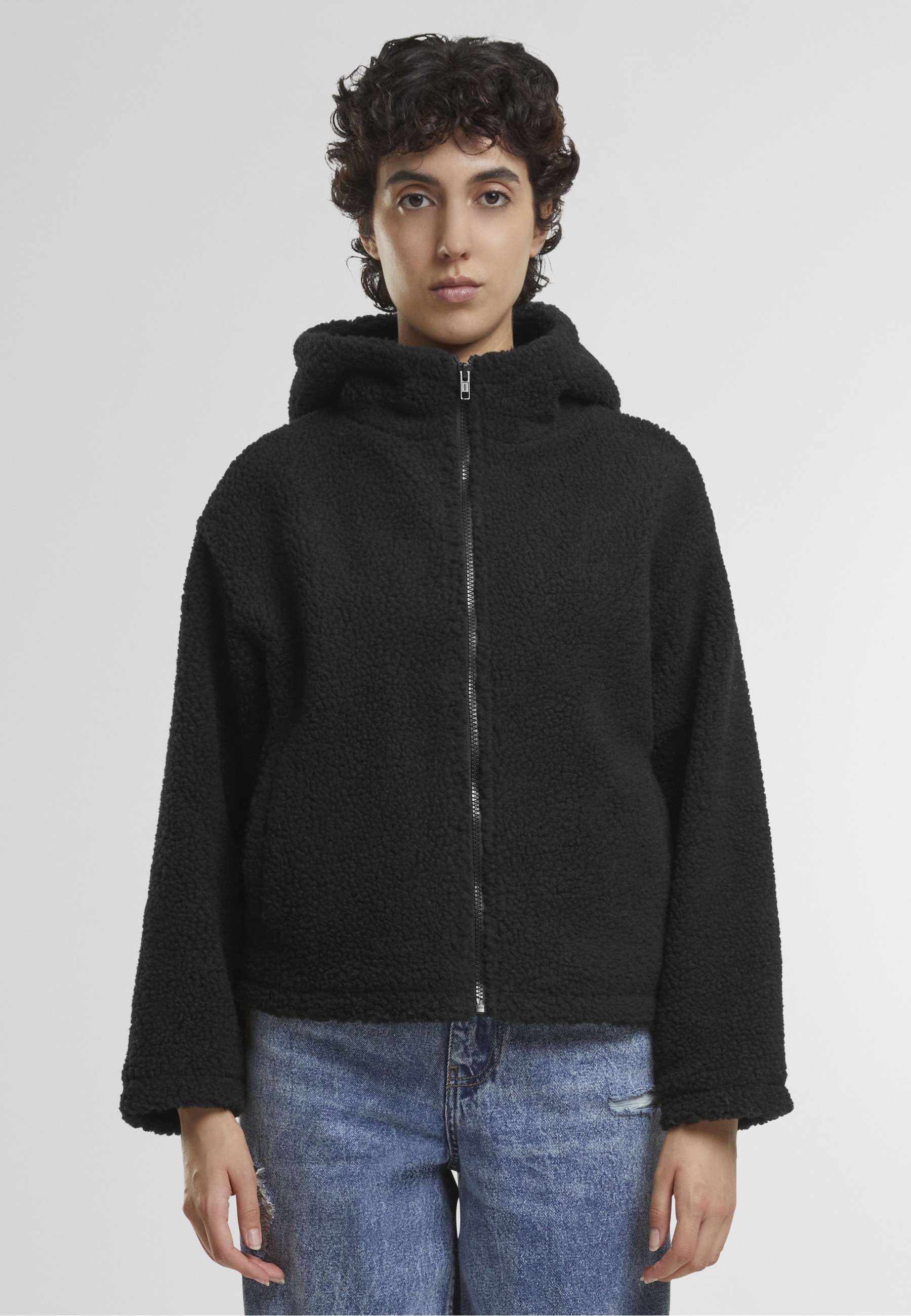 URBAN CLASSICS Allwetterjacke »Urban Classics Ladies Short Hooded Sherpa Jacket« 1 Stk. tlg. mit Kapuze