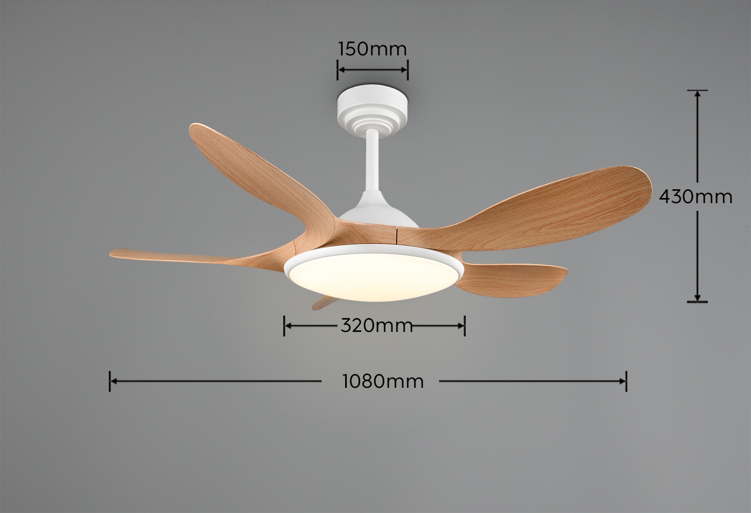 REALITY Leuchten LED Deckenleuchte »FLEN mit Ventilator, großer Deckenventilator Ø 108cm mit 24W LED CCT« LED-Board 1 Stk. Farbwechsler | warmweiß - kaltweiß Fernbedienung 6 Geschwindigkeiten Timer Vor- & Rücklauf dimmbar