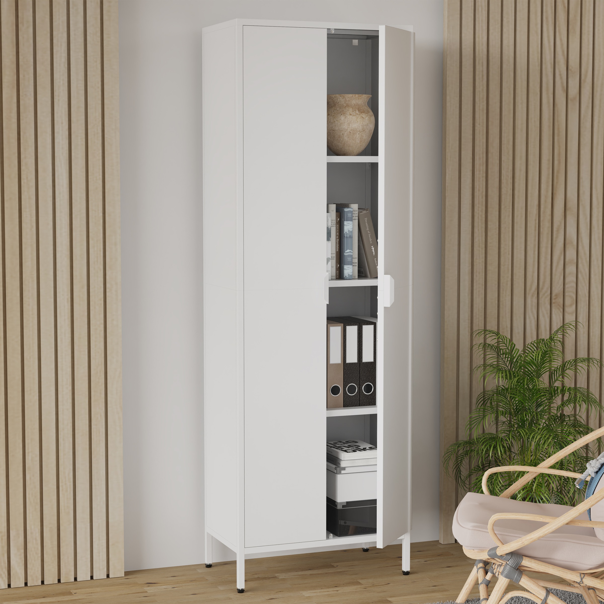 VCM Aktenschrank »VCM Büroschrank mit 4 Fächern | Bücherschrank | Metallschrank | Maße ca. H. 180 x B. 60 x T. 35 cm - Flokas XL«, (1 St.)
