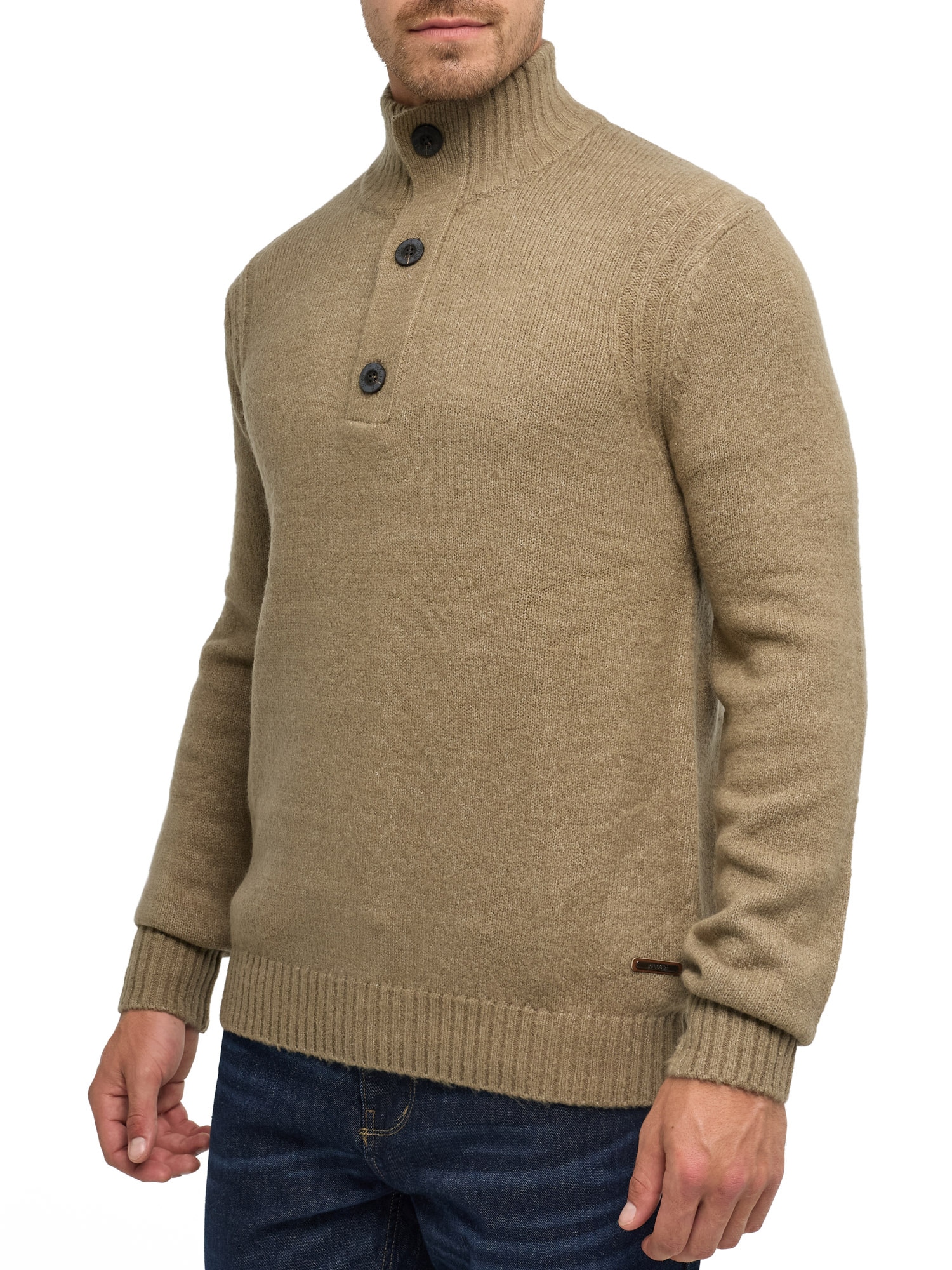 Indicode Strickpullover »INVestdale ½ placket« Materialmix, regular fit