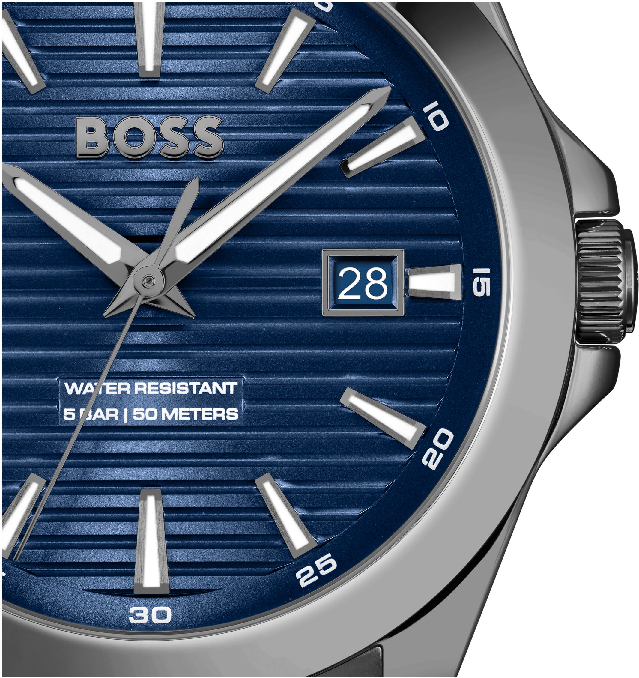 BOSS Quarzuhr »STRIKE«, Armbanduhr, Damenuhr, Herrenuhr, Edelstahlarmband, analog, Tag